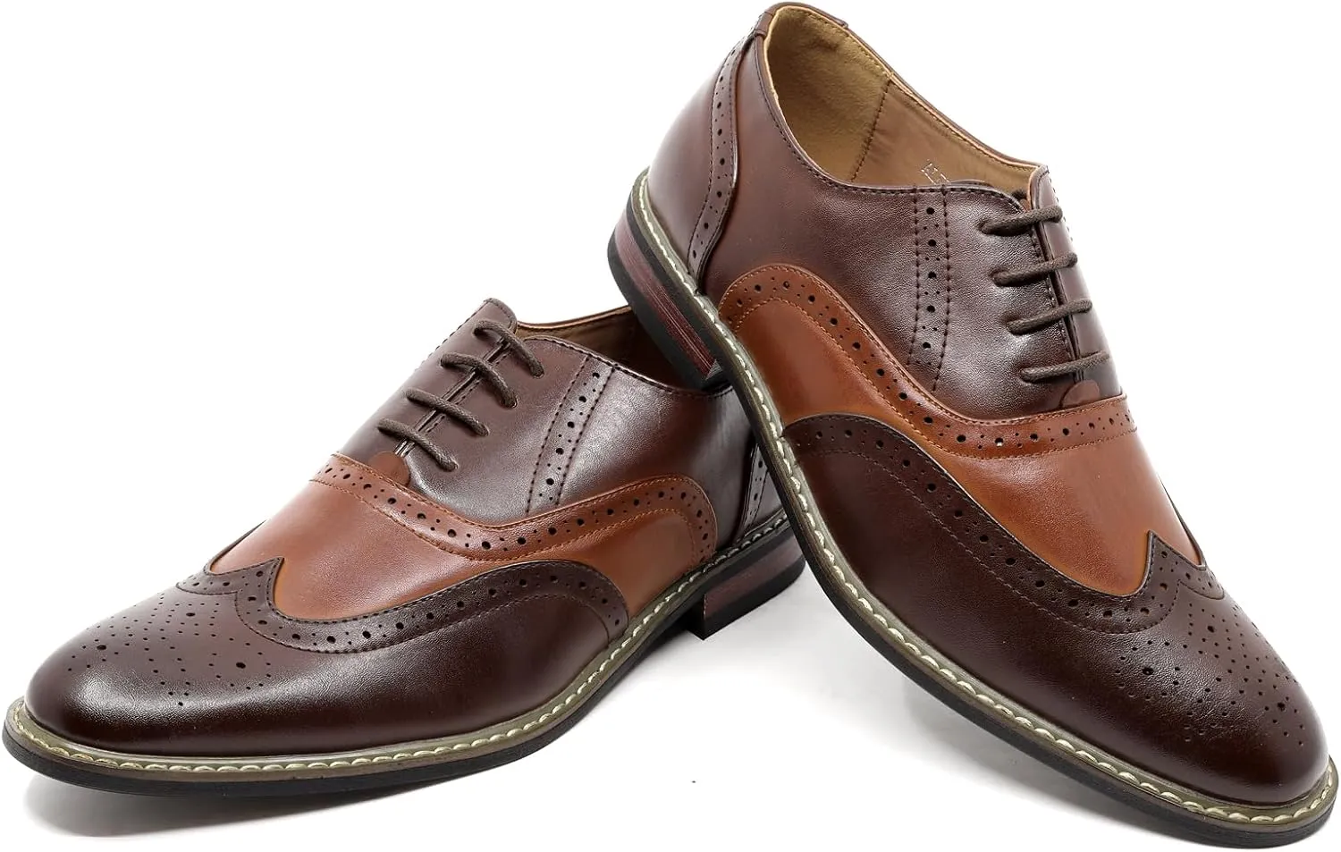 Men's Two Tone Spectator Wingtip Perforated Lace Up Oxford Dress Shoes ALEX-08