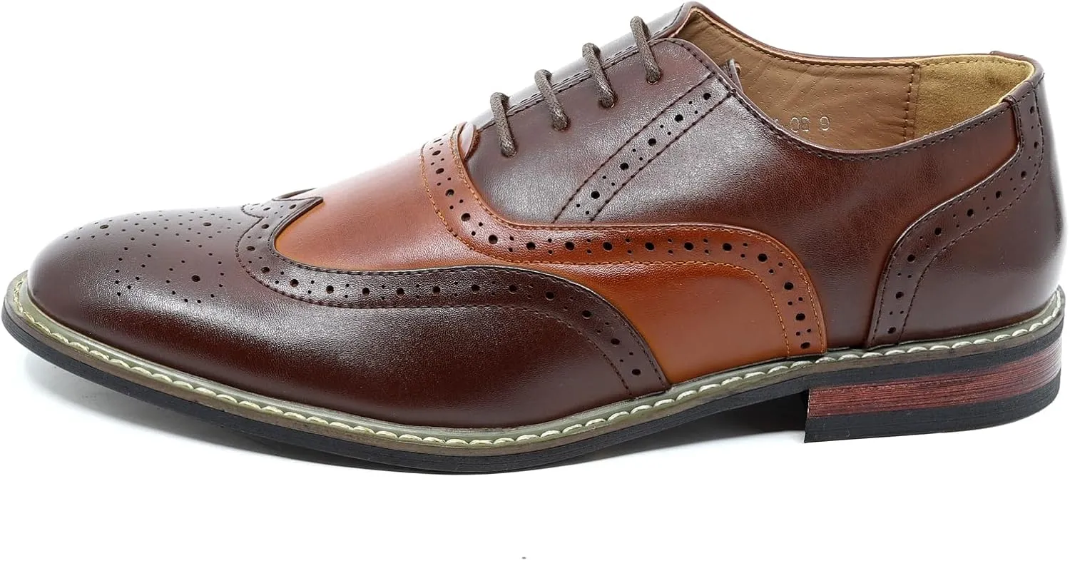 Men's Two Tone Spectator Wingtip Perforated Lace Up Oxford Dress Shoes ALEX-08