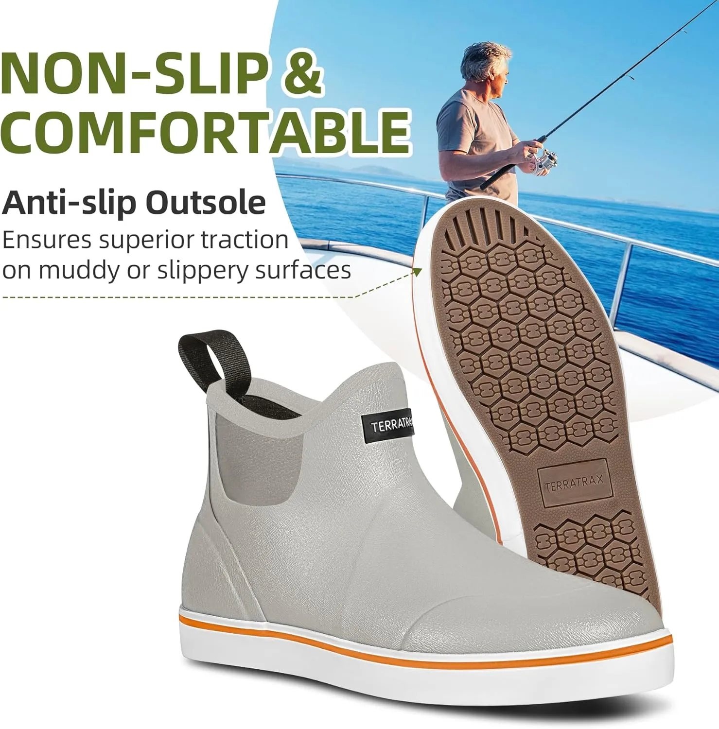 Men's Waterproof Deck Rain Boots - Anti-Slip Rubber Ankle Boots for men, ideal for Fishing and Boating, All-Season Use, Size 5