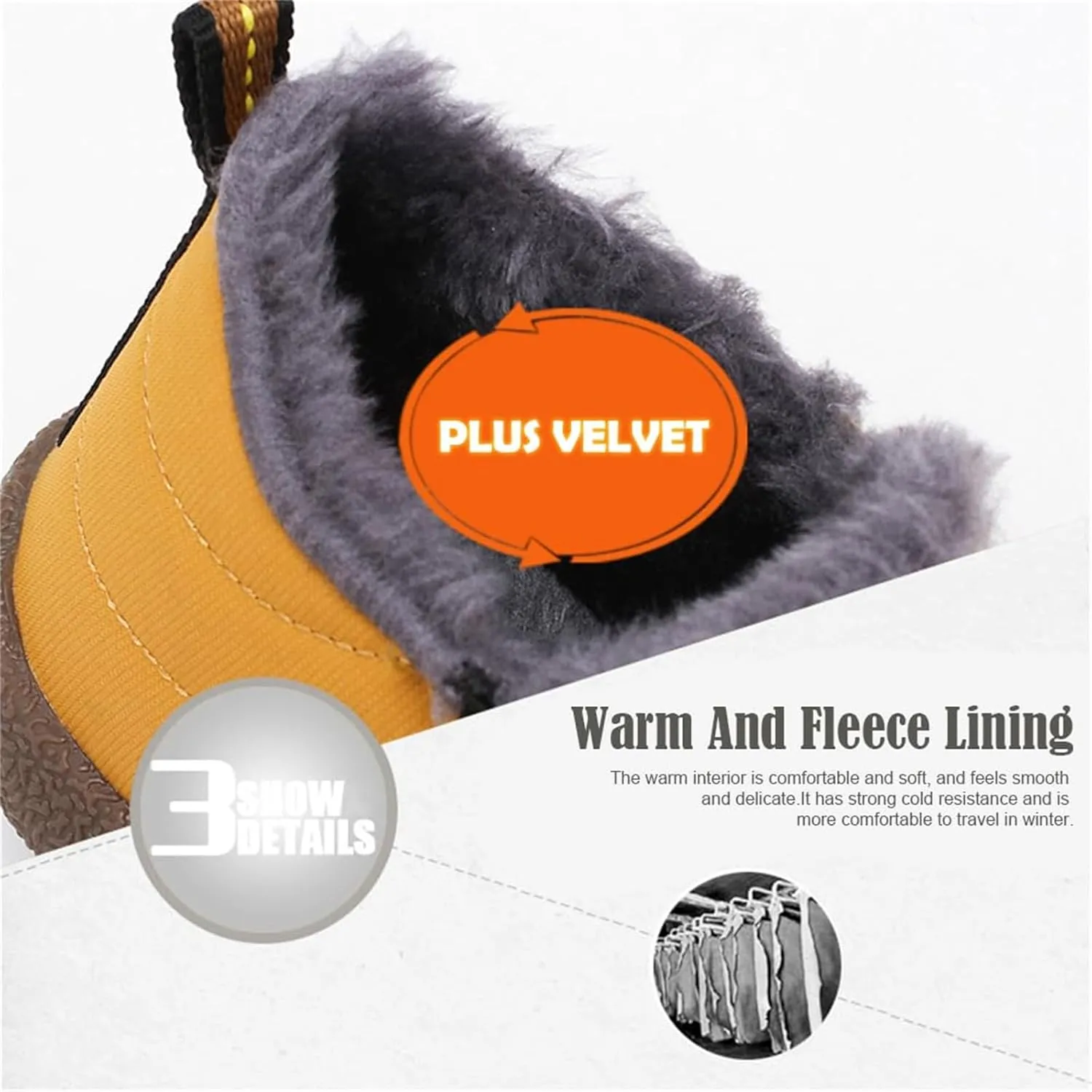 Men's Waterproof Warm Plush Lined Outdoor Snow Ankle Boots, Winter Boots For Man Waterproof Snow Anti-Slip