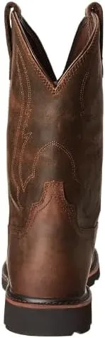 Mens Western Boots Mid Calf Boots Casual Chunky Heel Wide Country Boot Brown Cowboy Boots Embroidered Round Toe Dress Boots