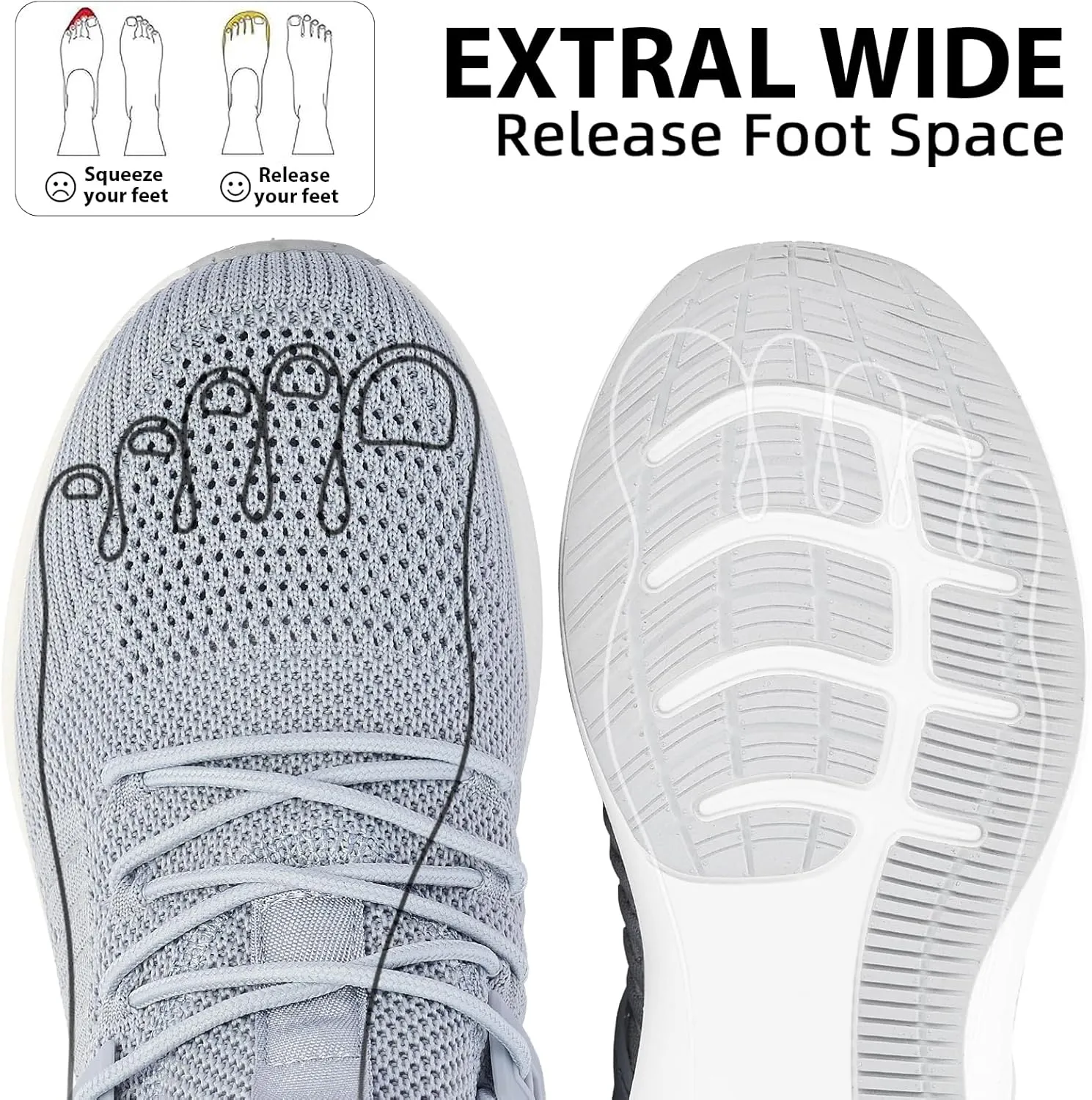 Mens Wide Running Shoes Walking Tennis Shoes Cushioning Wide Sneakers Slip On Sports Work Gym Outdoor Running Sneakers Comfort Lightweight