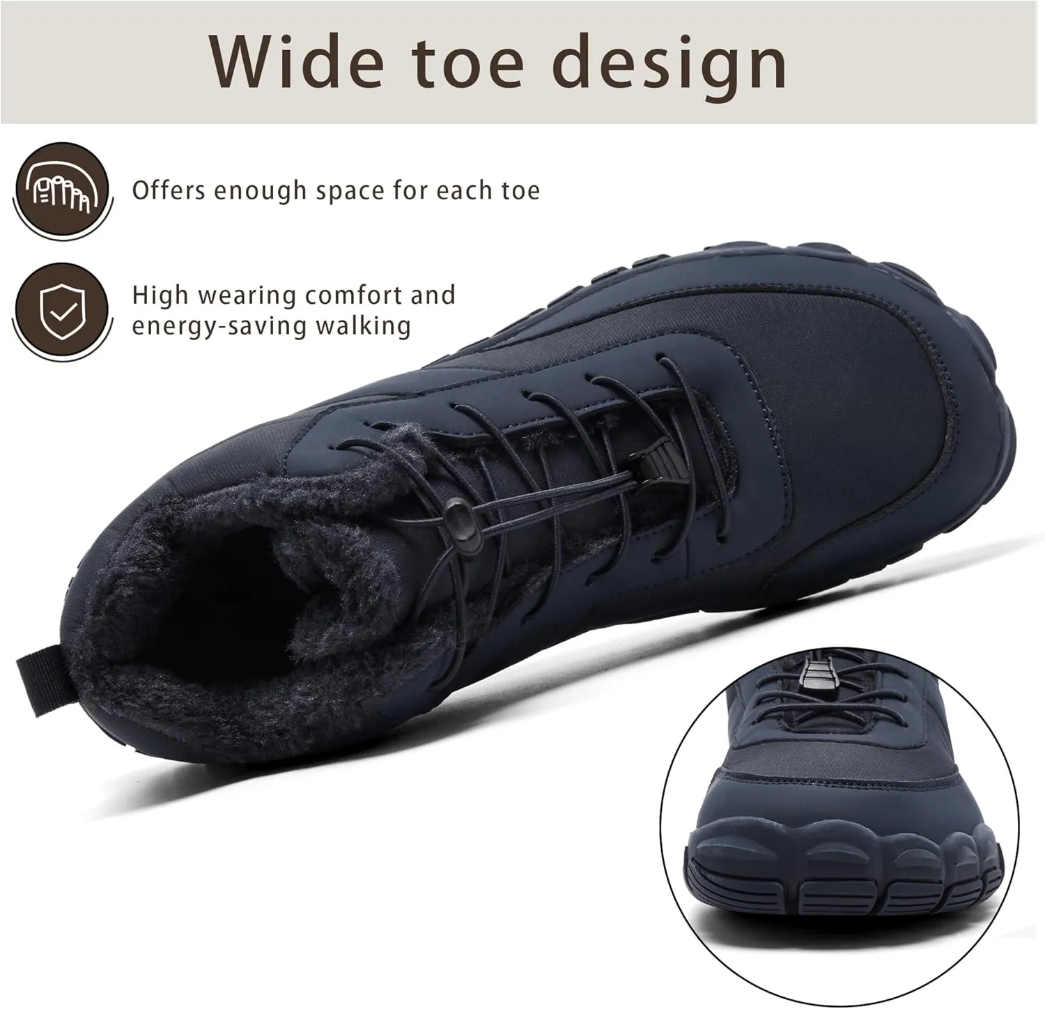 Mens Wide Toe Box Barefoot Winter Warm Shoes for Cold Weather Comfy Snow Boots