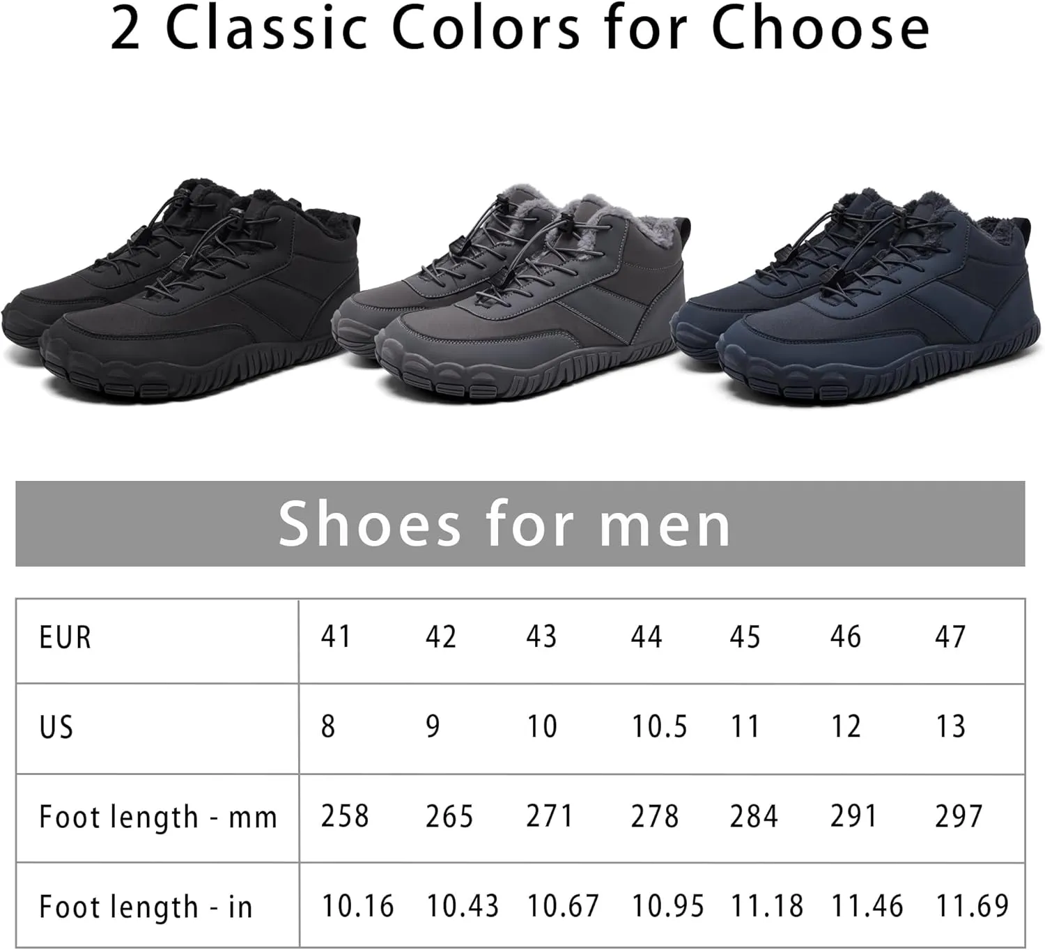 Mens Wide Toe Box Barefoot Winter Warm Shoes for Cold Weather Comfy Snow Boots