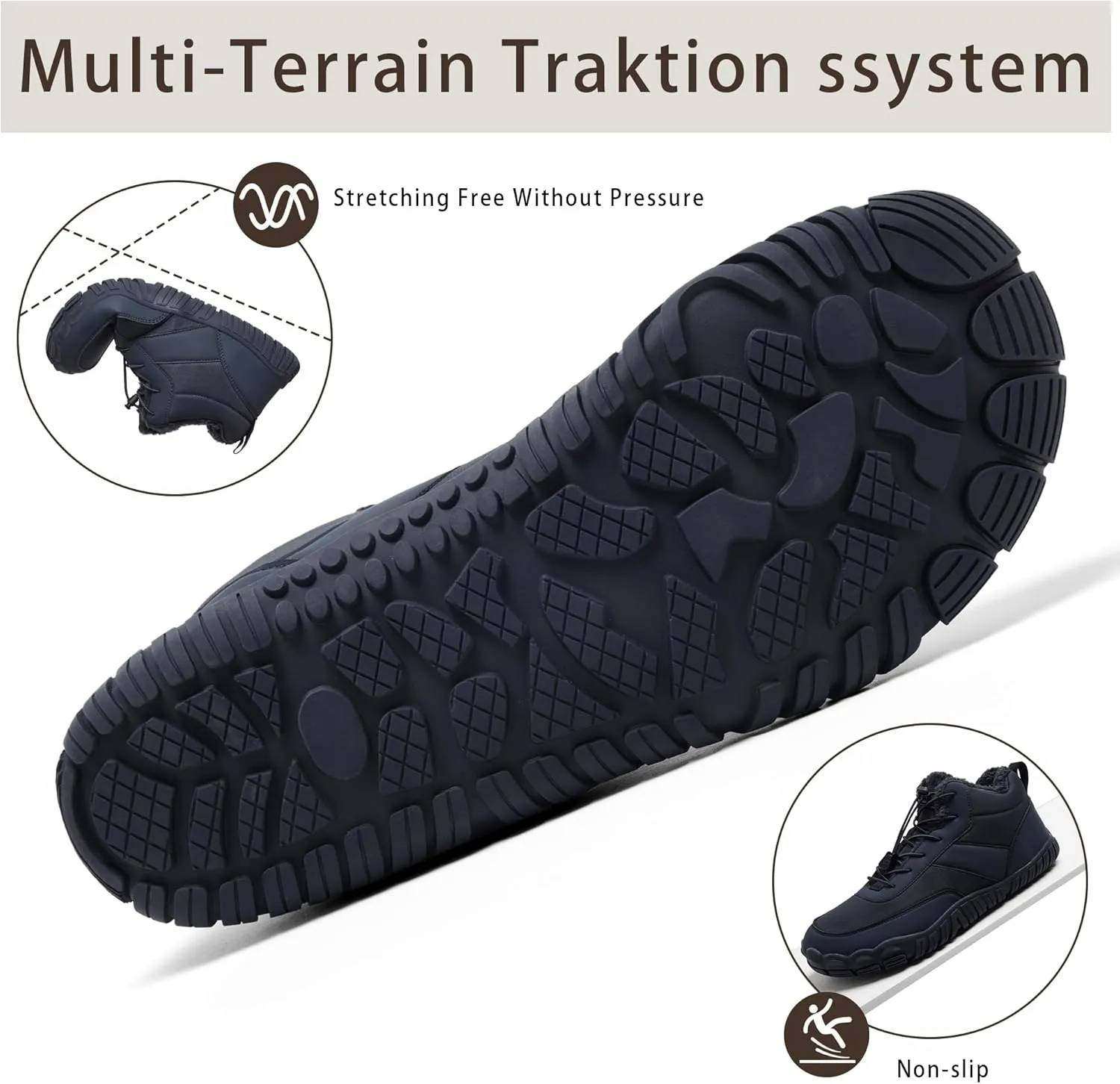 Mens Wide Toe Box Barefoot Winter Warm Shoes for Cold Weather Comfy Snow Boots