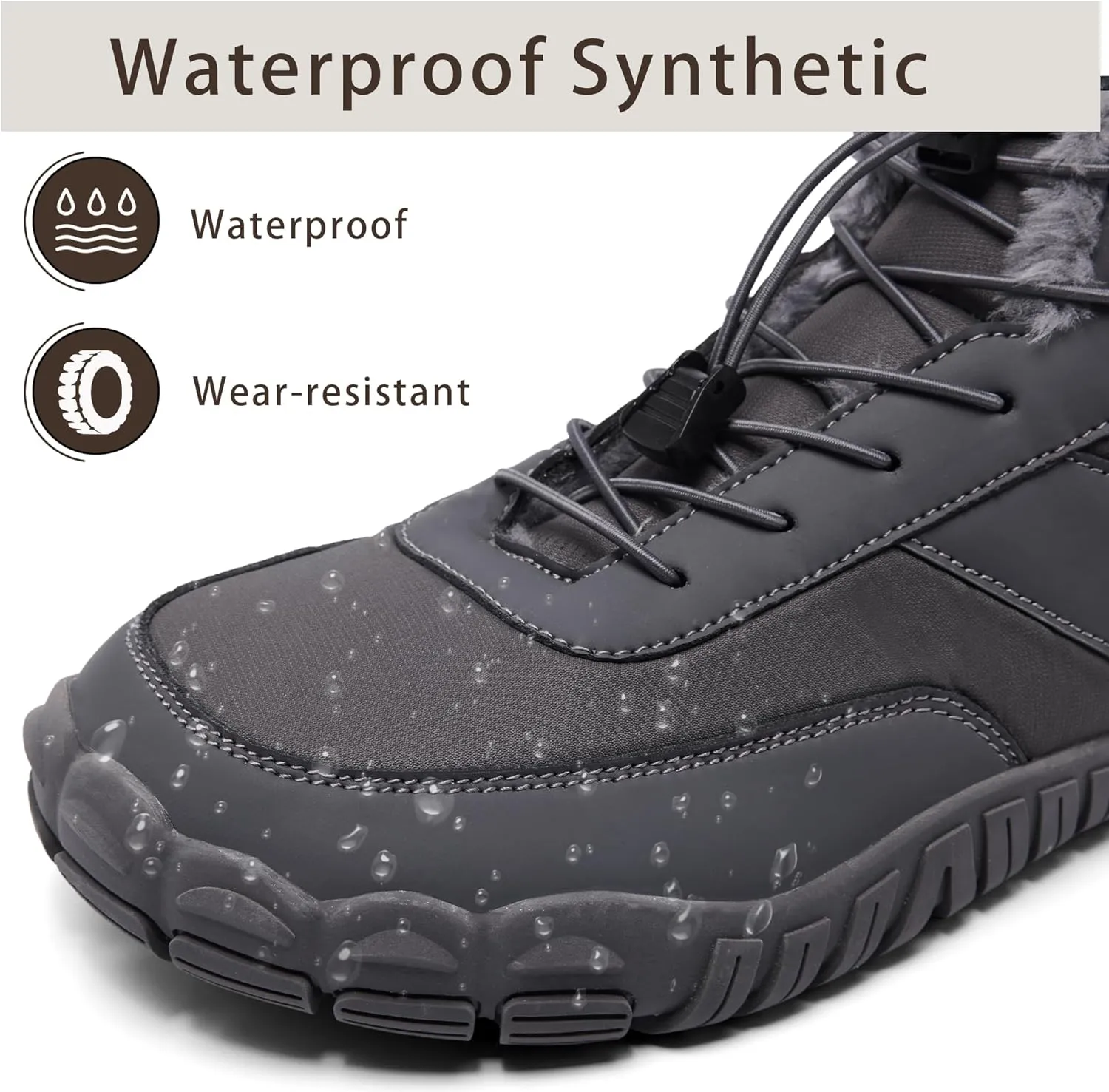 Mens Wide Toe Box Barefoot Winter Warm Shoes for Cold Weather Comfy Snow Boots
