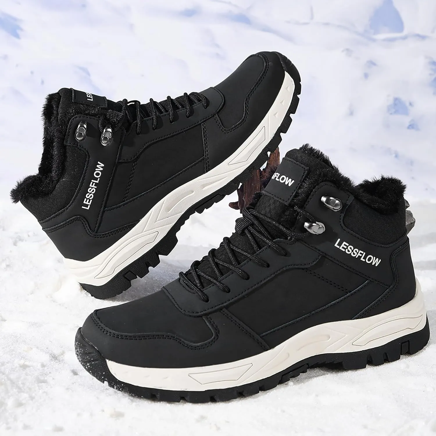 Men's Winter Slip On Snow Boots Warm Fur Lined Cold Shoes Winter Boot Leather Outdoor Thermal Work Ankle