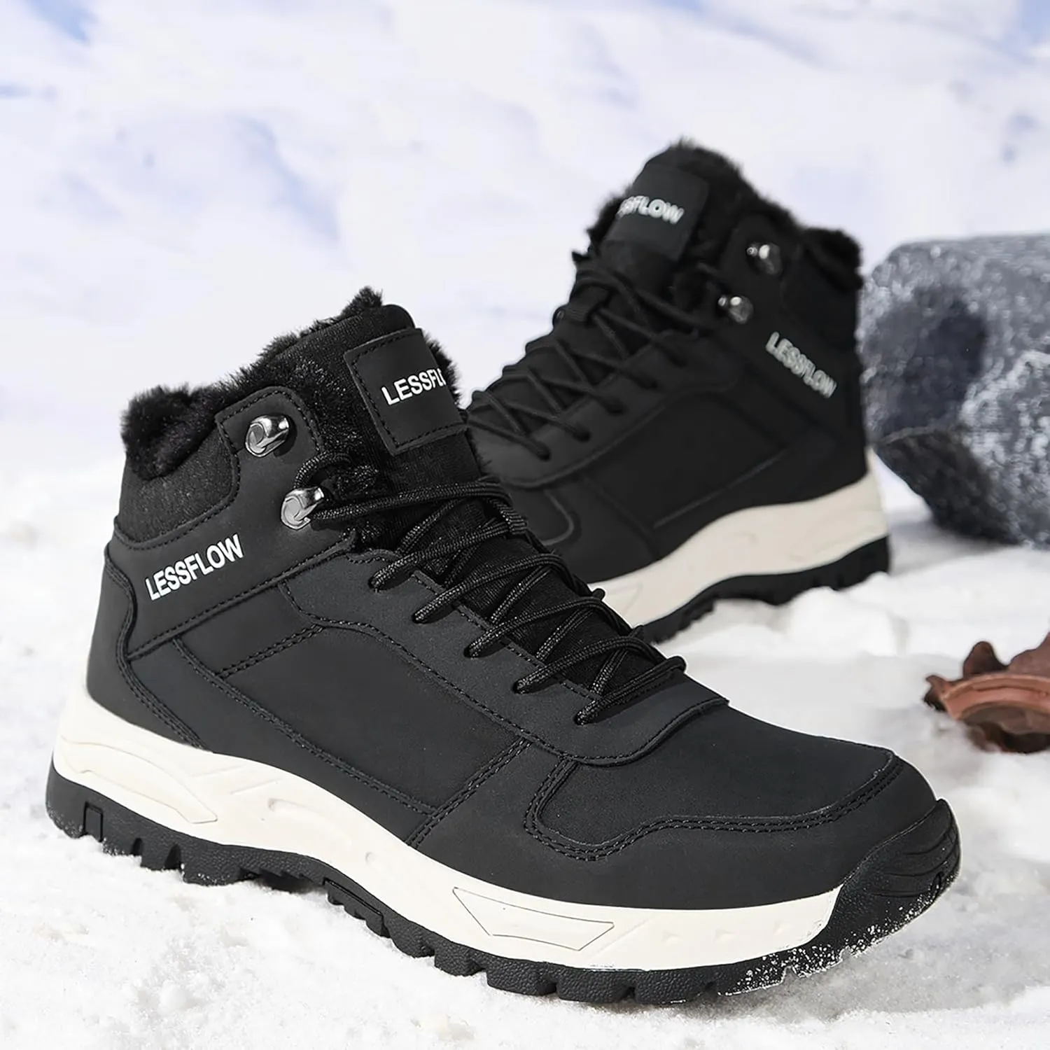 Men's Winter Slip On Snow Boots Warm Fur Lined Cold Shoes Winter Boot Leather Outdoor Thermal Work Ankle