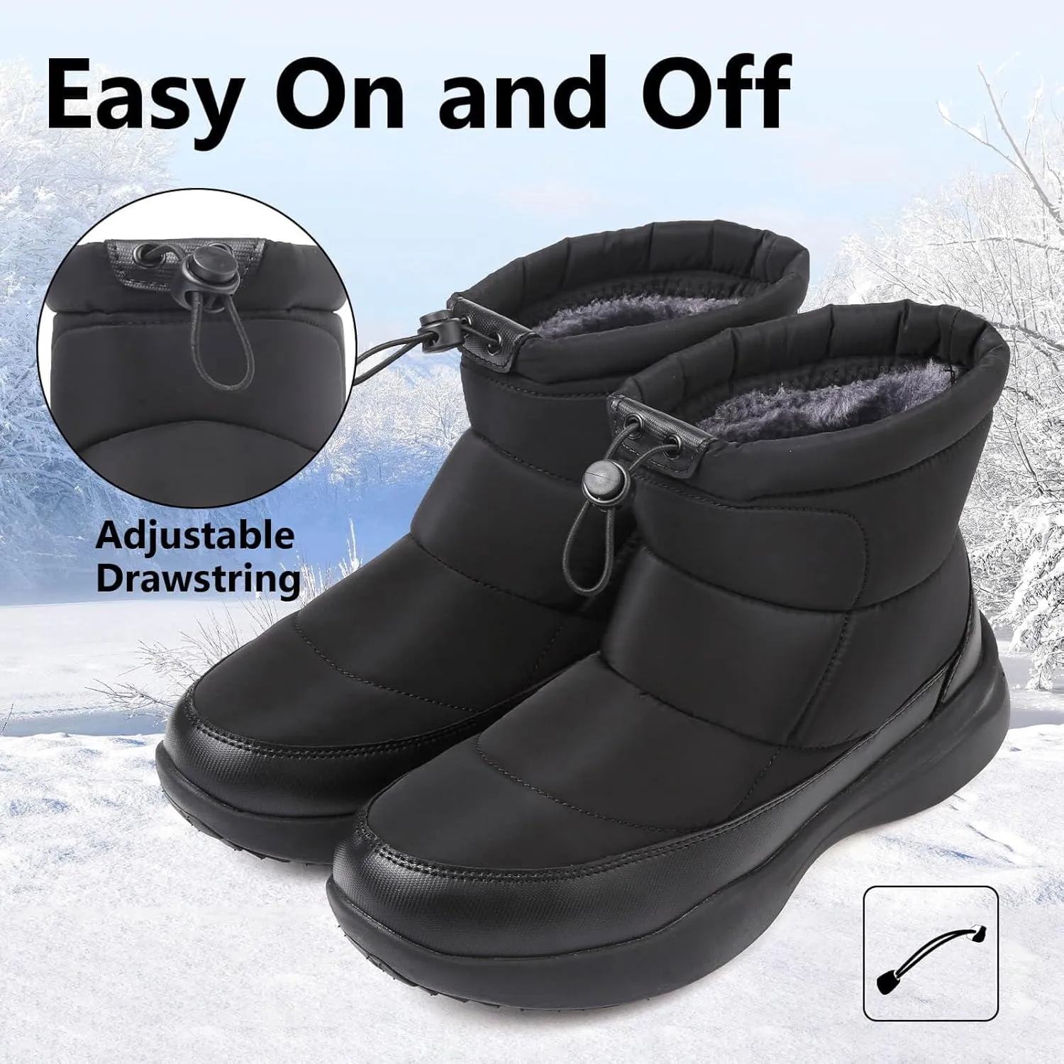 Men's Winter Snow Boots Warm Fur Lined Waterproof Anti Slip Warm Boots Outdoor Walking Boots Comfortable and Lightweight Ankle Boots for Men