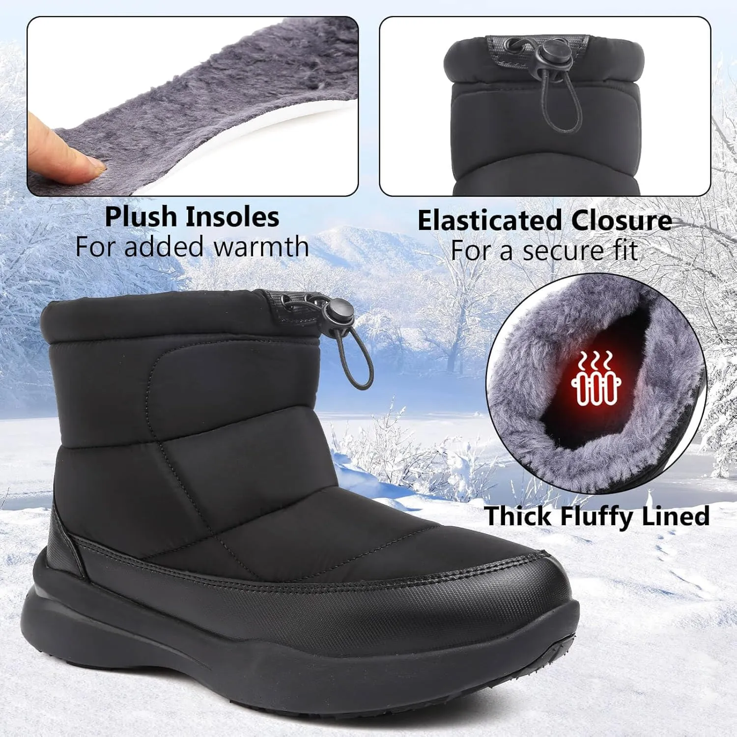Men's Winter Snow Boots Warm Fur Lined Waterproof Anti Slip Warm Boots Outdoor Walking Boots Comfortable and Lightweight Ankle Boots for Men