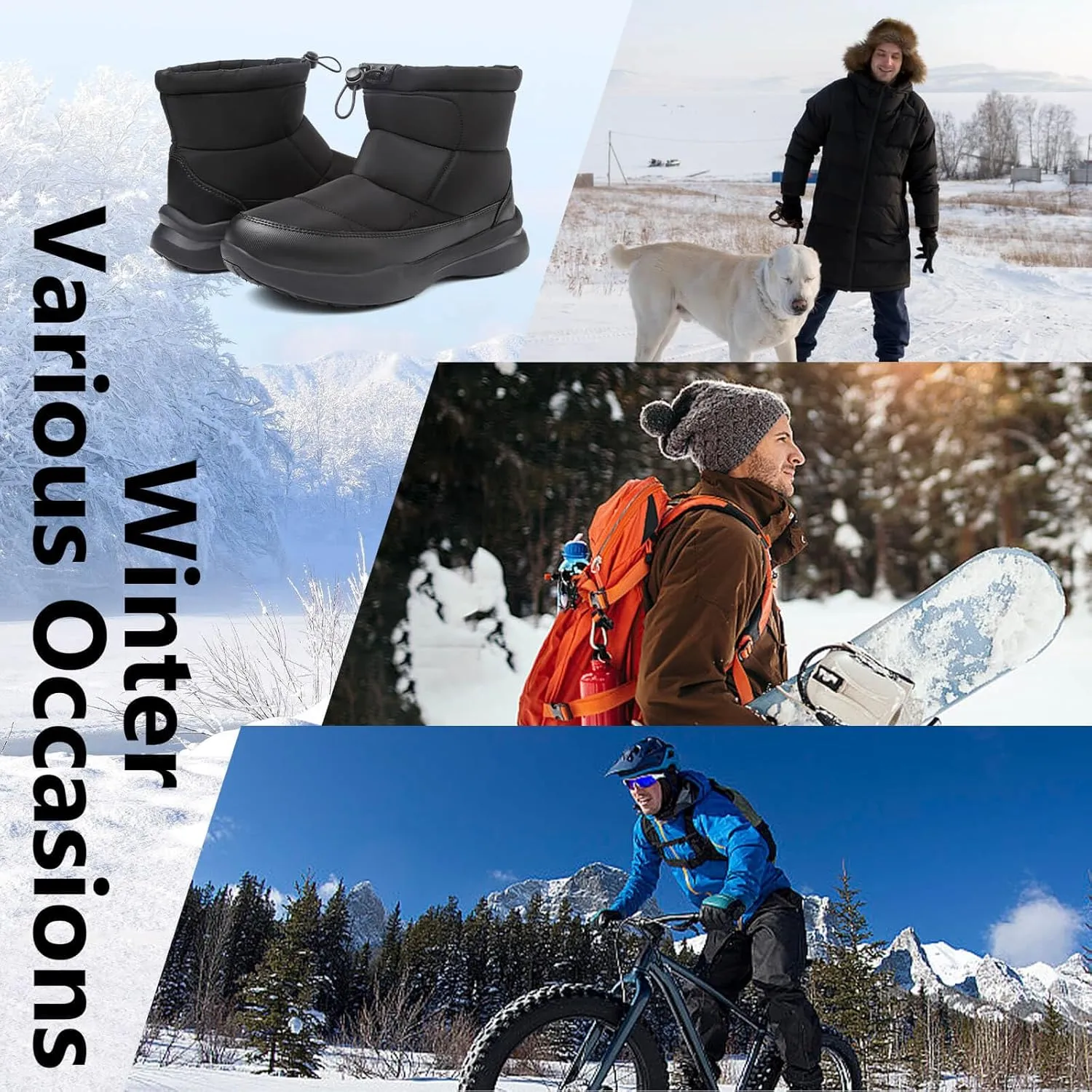 Men's Winter Snow Boots Warm Fur Lined Waterproof Anti Slip Warm Boots Outdoor Walking Boots Comfortable and Lightweight Ankle Boots for Men