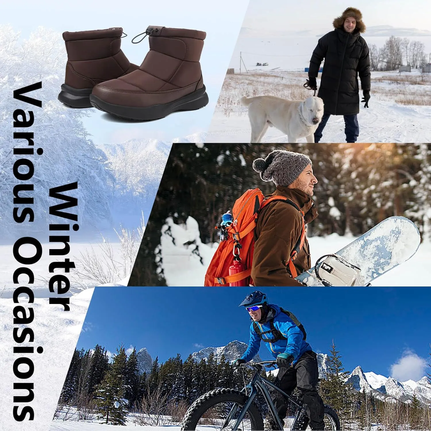 Men's Winter Snow Boots Warm Fur Lined Waterproof Anti Slip Warm Boots Outdoor Walking Boots Comfortable and Lightweight Ankle Boots for Men