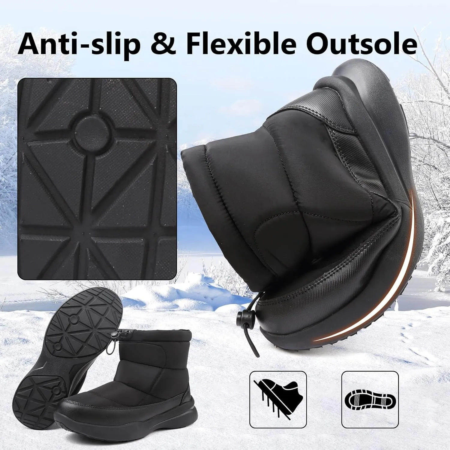 Men's Winter Snow Boots Warm Fur Lined Waterproof Anti Slip Warm Boots Outdoor Walking Boots Comfortable and Lightweight Ankle Boots for Men