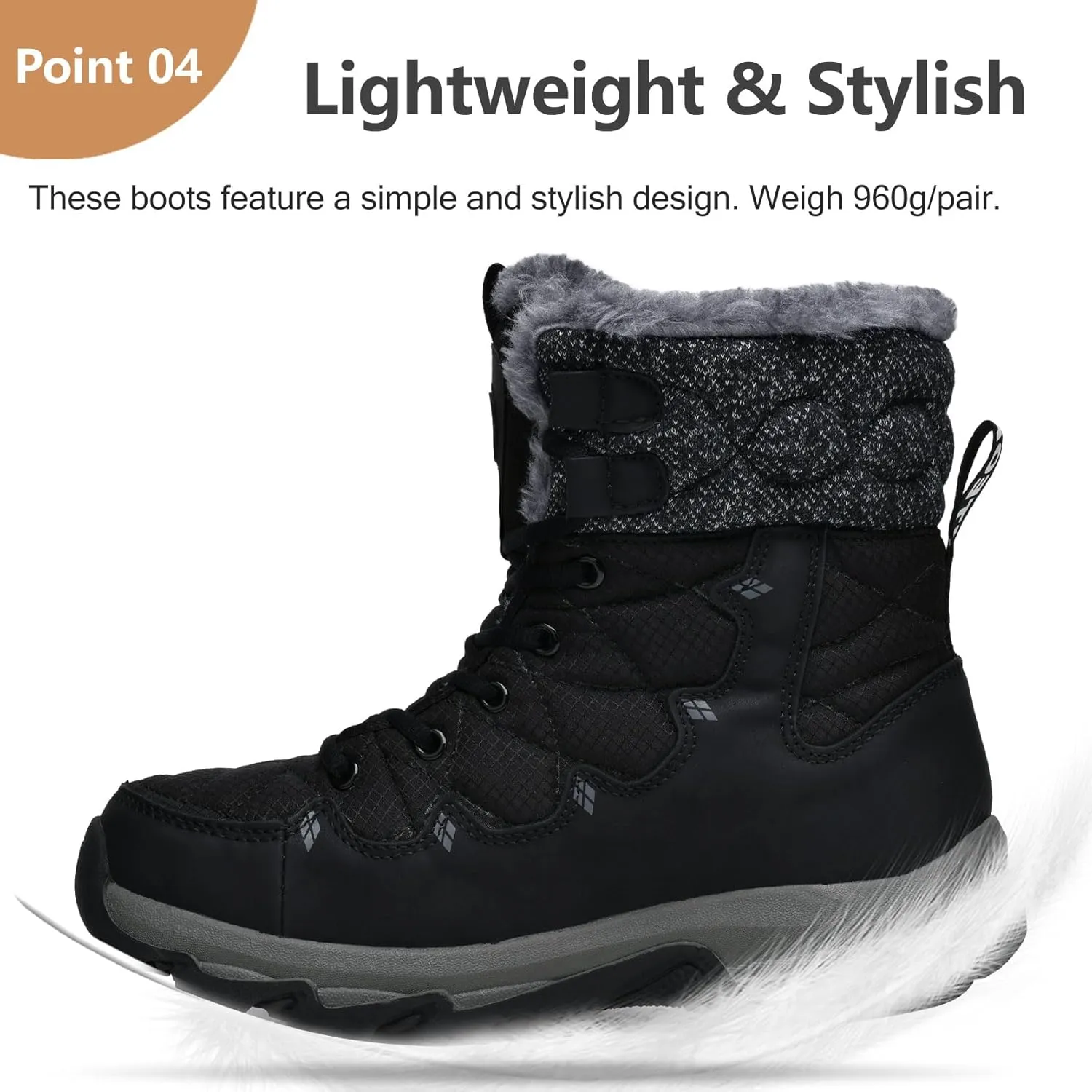 Men's Winter Snow Boots Water Resistant Non Slip Warm Outdoor Lightweight Comfortable Durable 7.1 IN Height Hiking Shoes