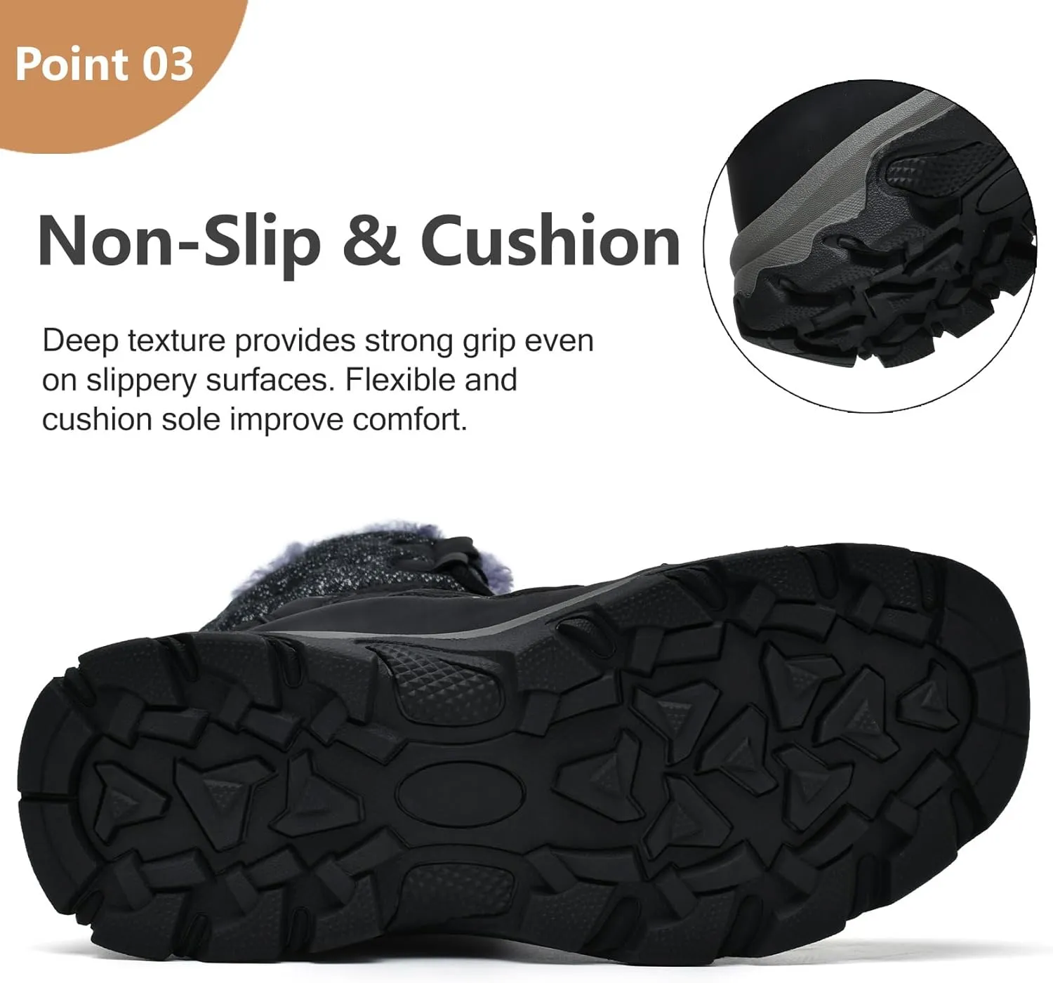 Men's Winter Snow Boots Water Resistant Non Slip Warm Outdoor Lightweight Comfortable Durable 7.1 IN Height Hiking Shoes