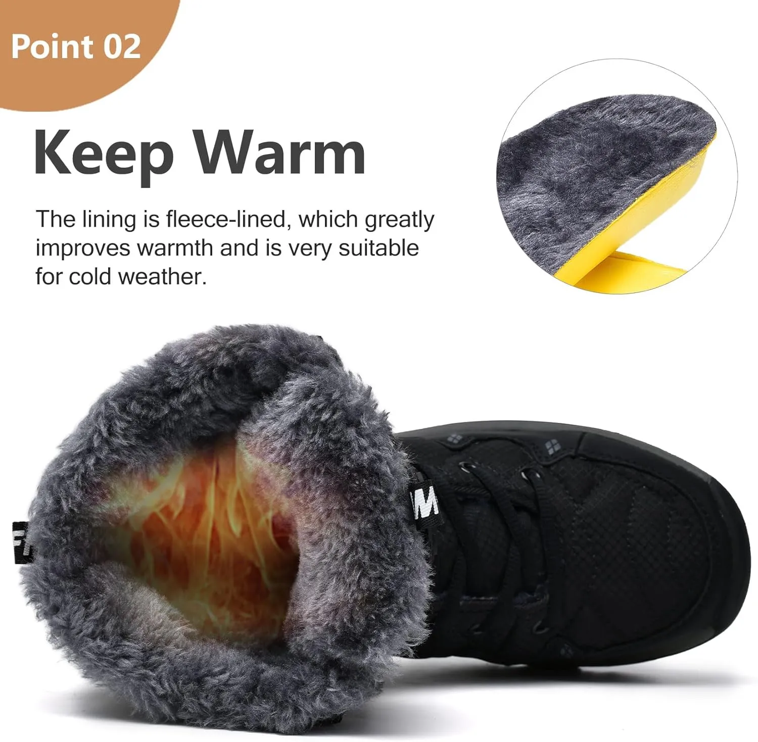Men's Winter Snow Boots Water Resistant Non Slip Warm Outdoor Lightweight Comfortable Durable 7.1 IN Height Hiking Shoes