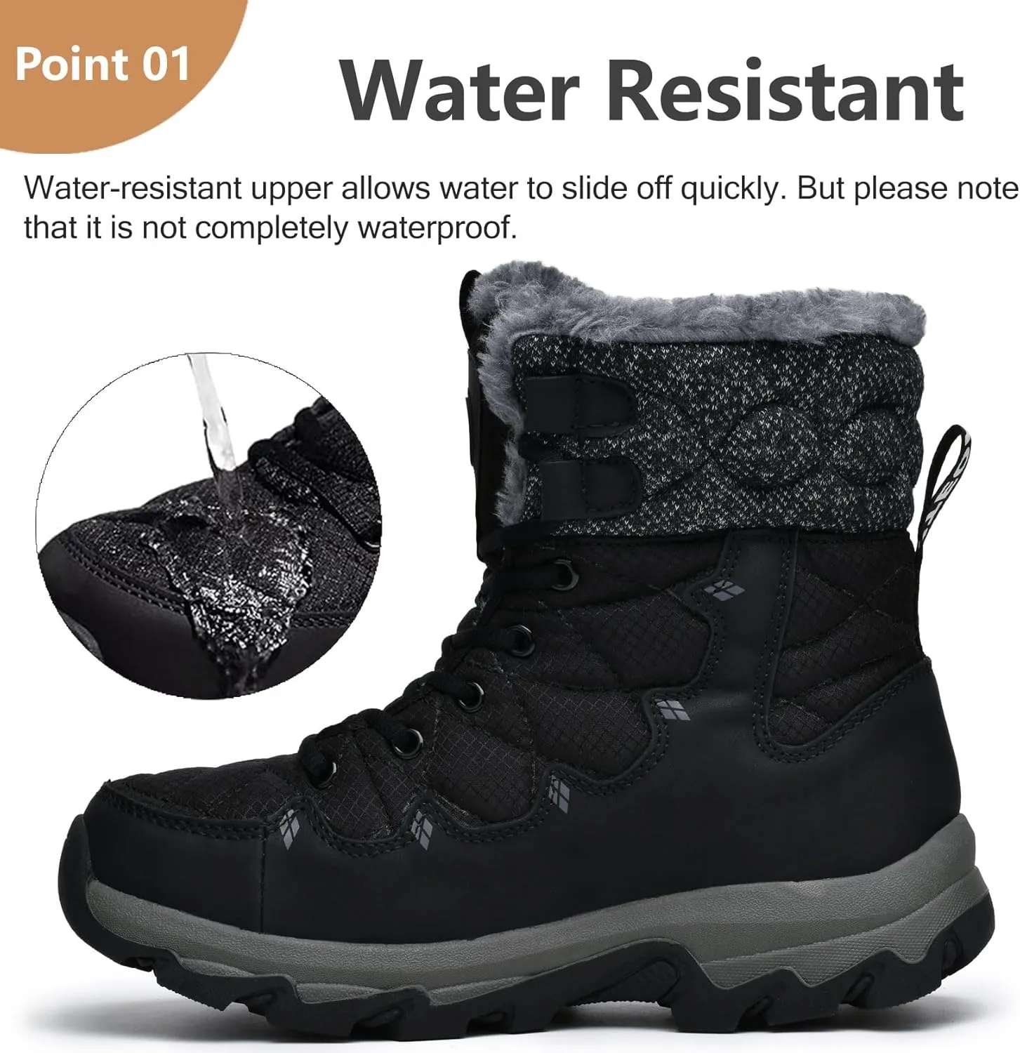 Men's Winter Snow Boots Water Resistant Non Slip Warm Outdoor Lightweight Comfortable Durable 7.1 IN Height Hiking Shoes