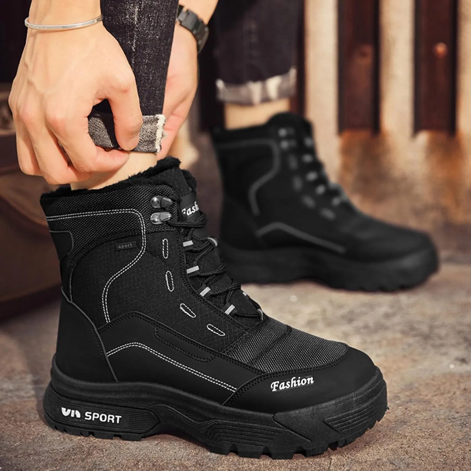 Mens Winter Snow Boots, Waterproof Hiking Boots Warm Duck Shoes Trekking Trail Climbing Shoes Womens Winter Shoes