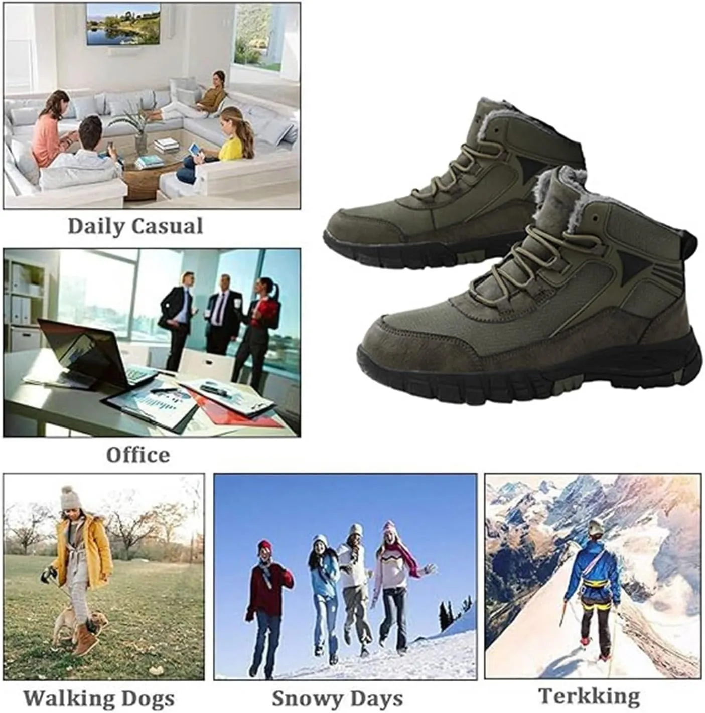 Mens Winter Warm Waterproof Non Slip High Top Fur Lined Snow Boots, Plus Size Hiking Walking Shoes Warm Comfortable, for Hiking, Trekking, Walking, Camping, Outdoor Athletic