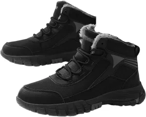 Mens Winter Warm Waterproof Non Slip High Top Fur Lined Snow Boots, Plus Size Hiking Walking Shoes Warm Comfortable, for Hiking, Trekking, Walking, Camping, Outdoor Athletic