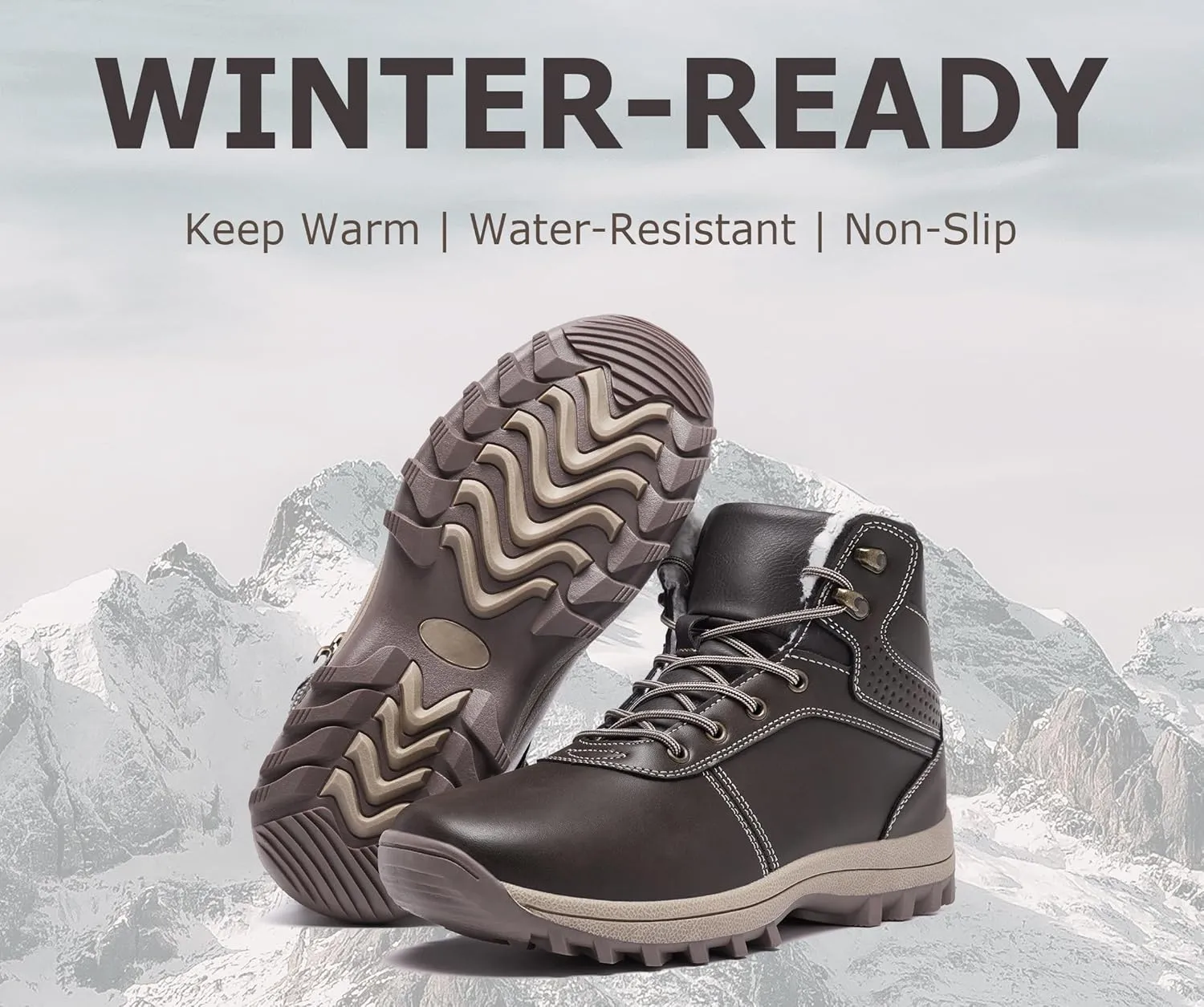 Mens Winter Waterproof Snow Boots Warm Fur Lined Hiking Boot Lightweight Non Slip Outdoor Insulated Shoes