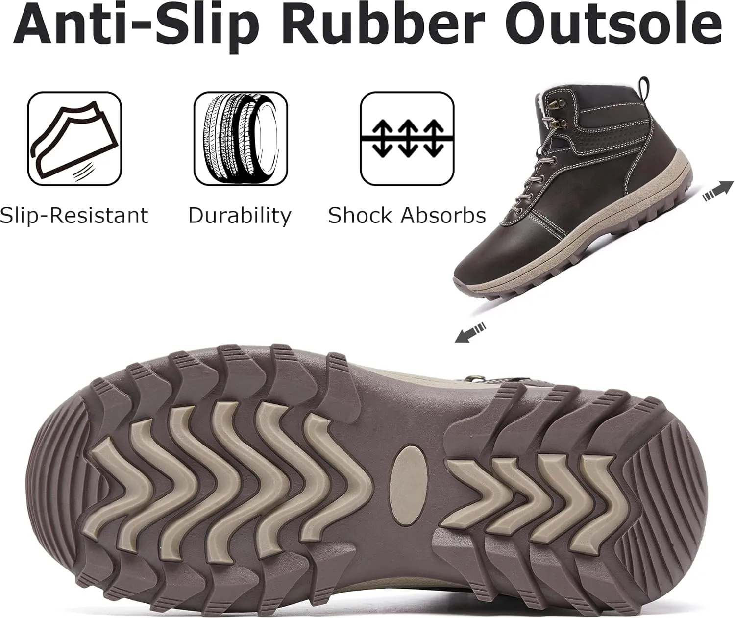 Mens Winter Waterproof Snow Boots Warm Fur Lined Hiking Boot Lightweight Non Slip Outdoor Insulated Shoes