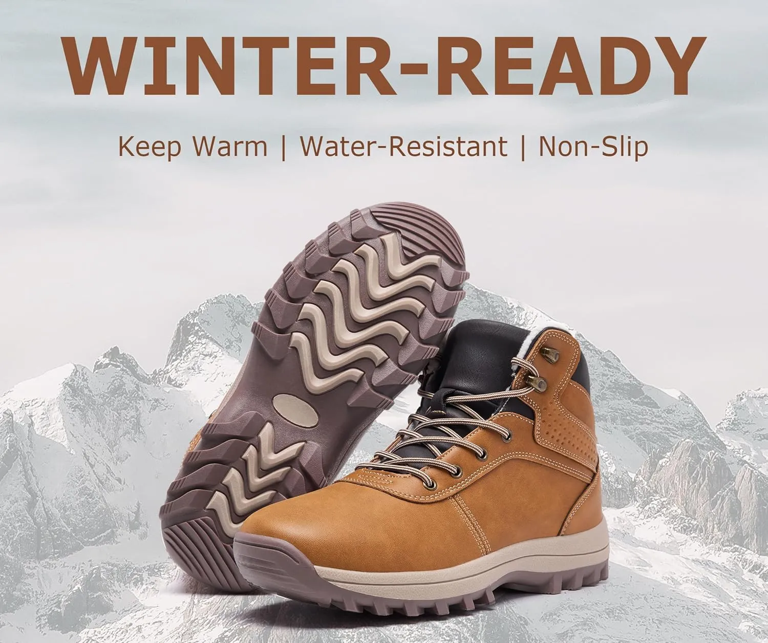 Mens Winter Waterproof Snow Boots Warm Fur Lined Hiking Boot Lightweight Non Slip Outdoor Insulated Shoes