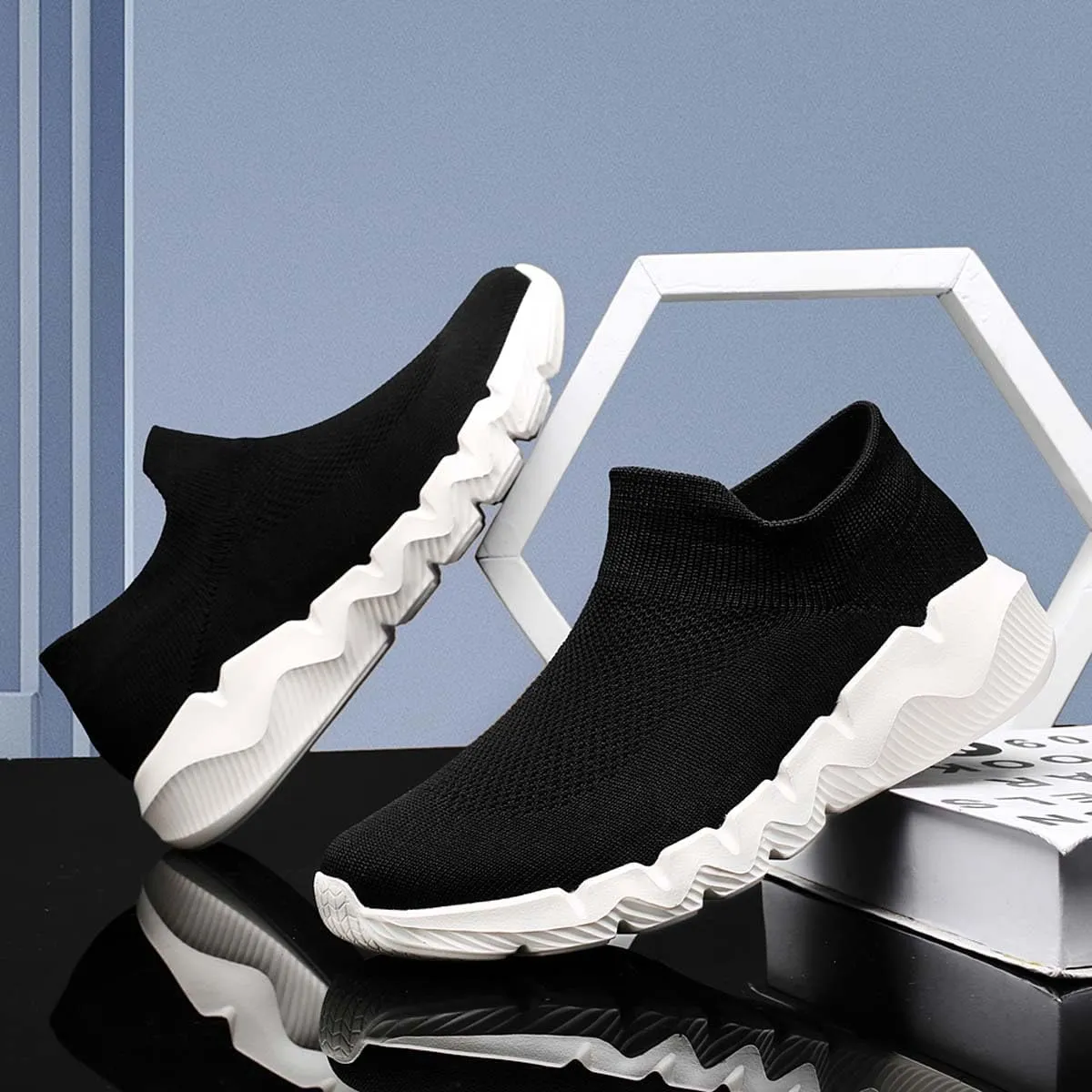 Men's Women's Knitted Mesh Fashion Breathable Ankle-High Road Running Shoes Soft Sneakers Shoes Trainers Shoes