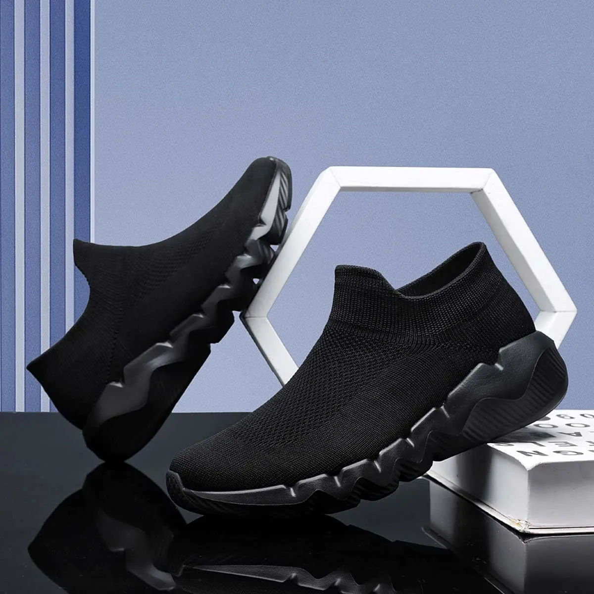Men's Women's Knitted Mesh Fashion Breathable Ankle-High Road Running Shoes Soft Sneakers Shoes Trainers Shoes