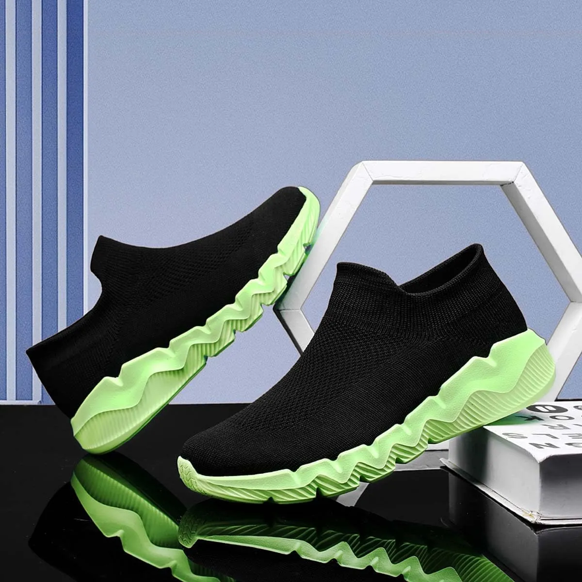 Men's Women's Knitted Mesh Fashion Breathable Ankle-High Road Running Shoes Soft Sneakers Shoes Trainers Shoes