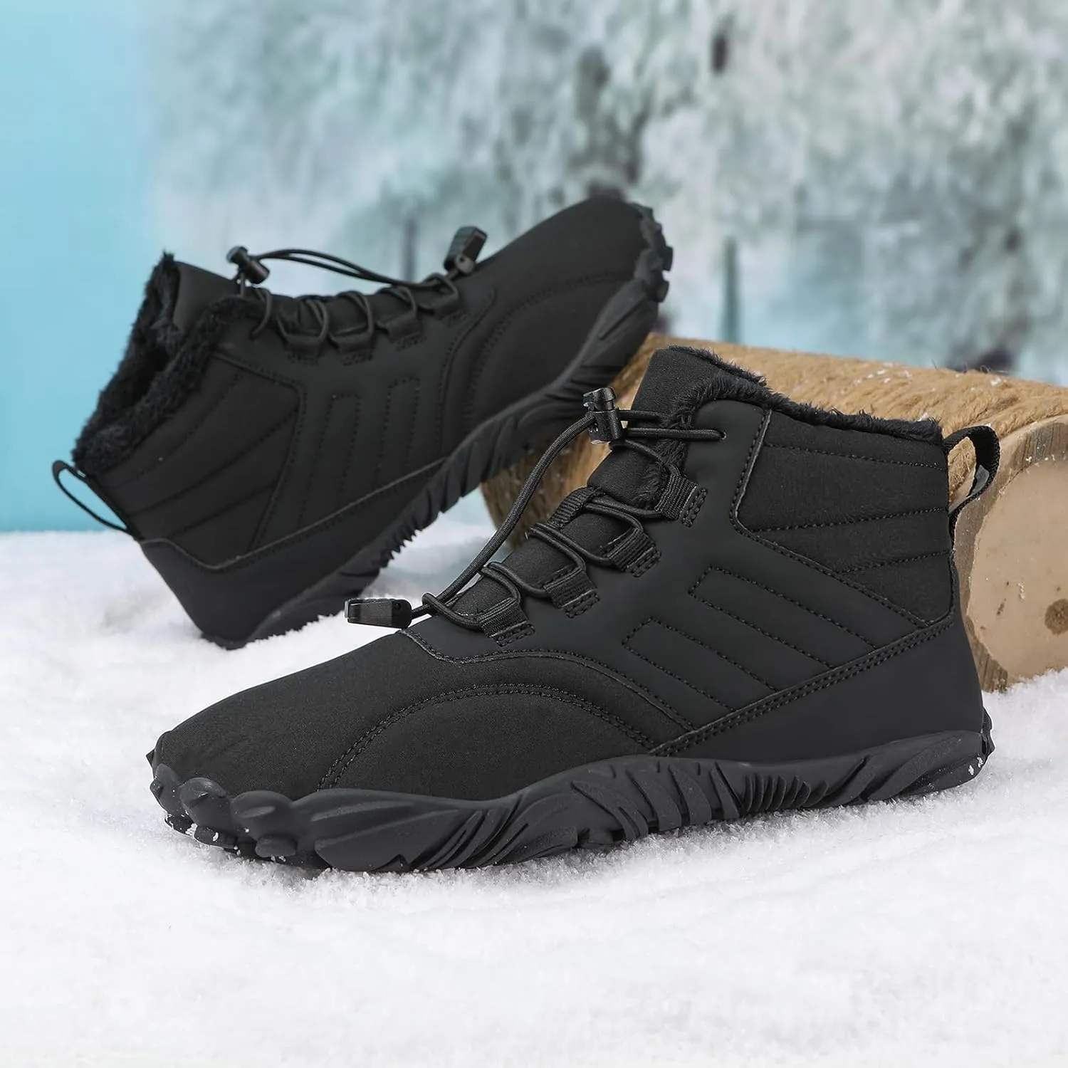Men's Women's Winter Barefoot Hiking Boots, Slip On Warm Zero Drop Snow Boot, Wide Toe Box Ankle boots, Minimalist Waterproof Shoes, Five Finger Sneakers Hike Shoes for Hiking Walking Outdoor Unisex