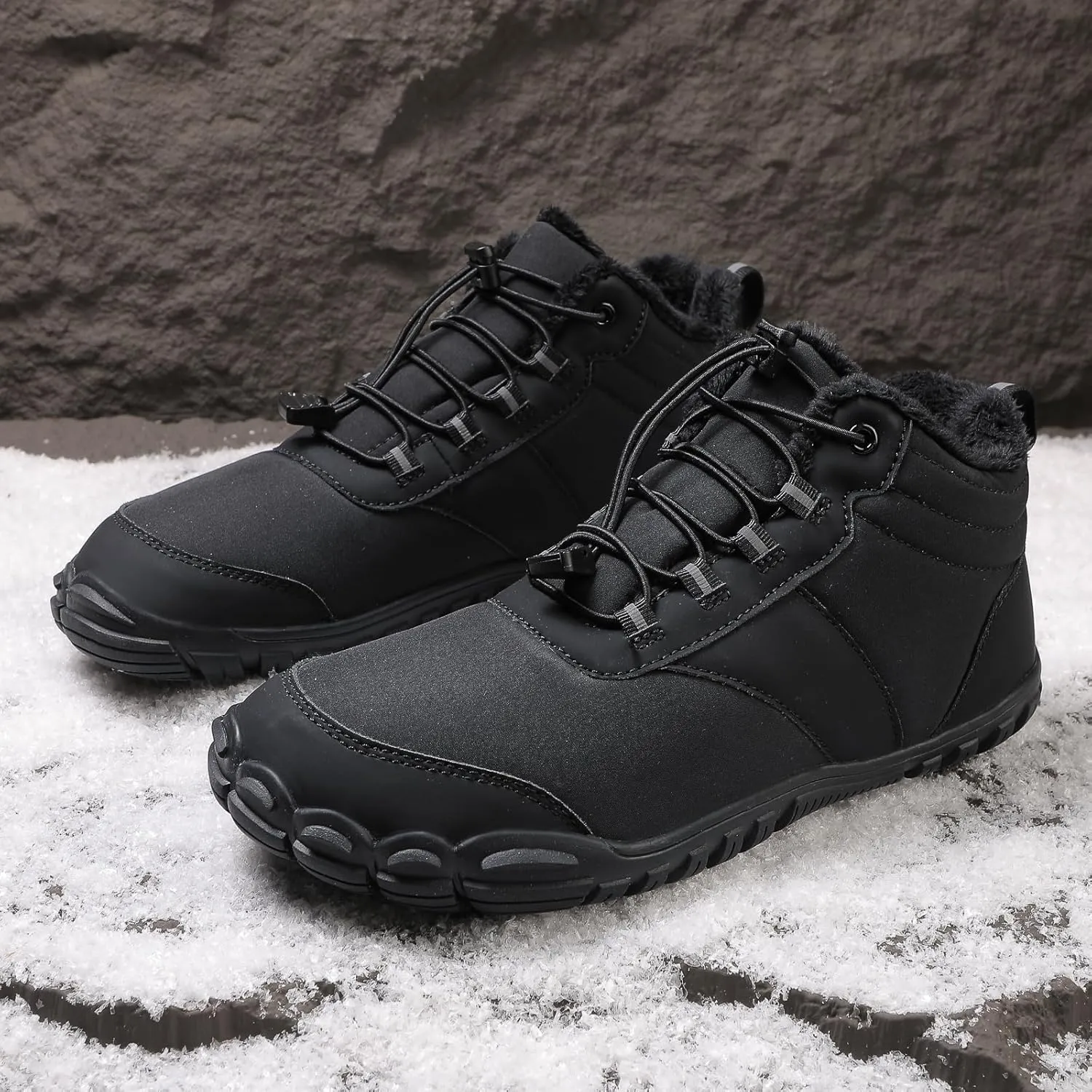 Men's Women's Winter Barefoot Hiking Boots, Slip On Warm Zero Drop Snow Boot, Wide Toe Box Ankle boots, Minimalist Waterproof Shoes, Five Finger Sneakers Hike Shoes for Hiking Walking Outdoor Unisex