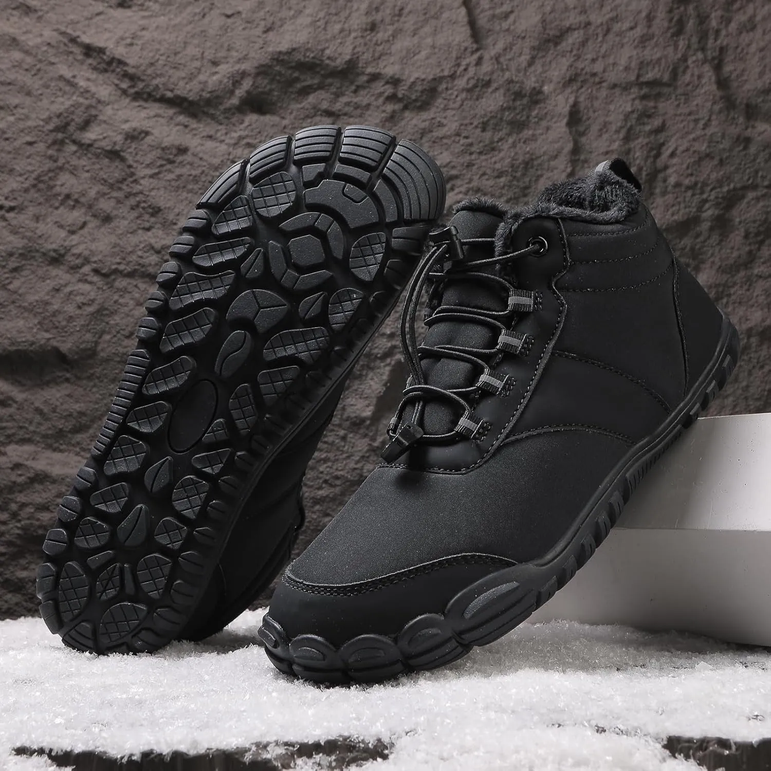 Men's Women's Winter Barefoot Hiking Boots, Slip On Warm Zero Drop Snow Boot, Wide Toe Box Ankle boots, Minimalist Waterproof Shoes, Five Finger Sneakers Hike Shoes for Hiking Walking Outdoor Unisex