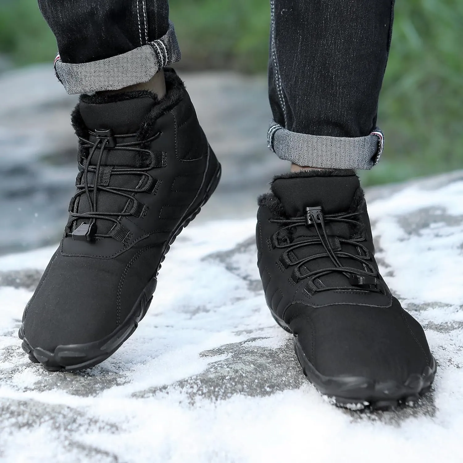 Men's Women's Winter Barefoot Hiking Boots, Slip On Warm Zero Drop Snow Boot, Wide Toe Box Ankle boots, Minimalist Waterproof Shoes, Five Finger Sneakers Hike Shoes for Hiking Walking Outdoor Unisex