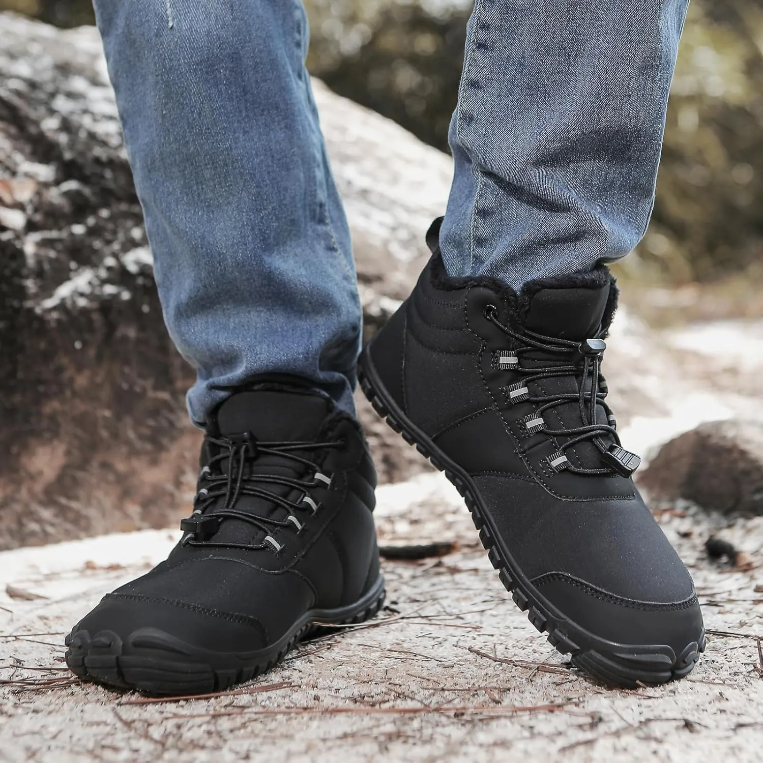 Men's Women's Winter Barefoot Hiking Boots, Slip On Warm Zero Drop Snow Boot, Wide Toe Box Ankle boots, Minimalist Waterproof Shoes, Five Finger Sneakers Hike Shoes for Hiking Walking Outdoor Unisex
