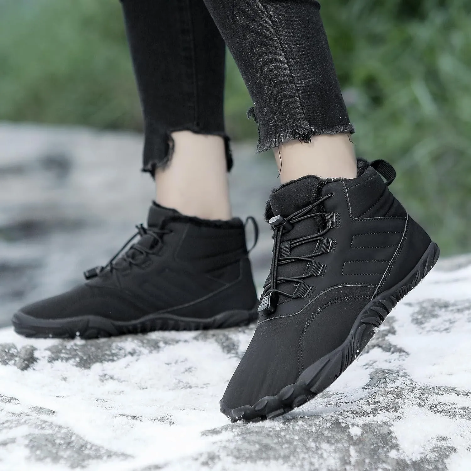 Men's Women's Winter Snow Boots, Slip On Warm Fur Lined Zero Drop Barefoot Hiking Boots, Wide Toe Box Ankle Booties, Minimalist Waterproof Non-Slip Sneakers Hike Shoes for Hiking Walking Outdoor