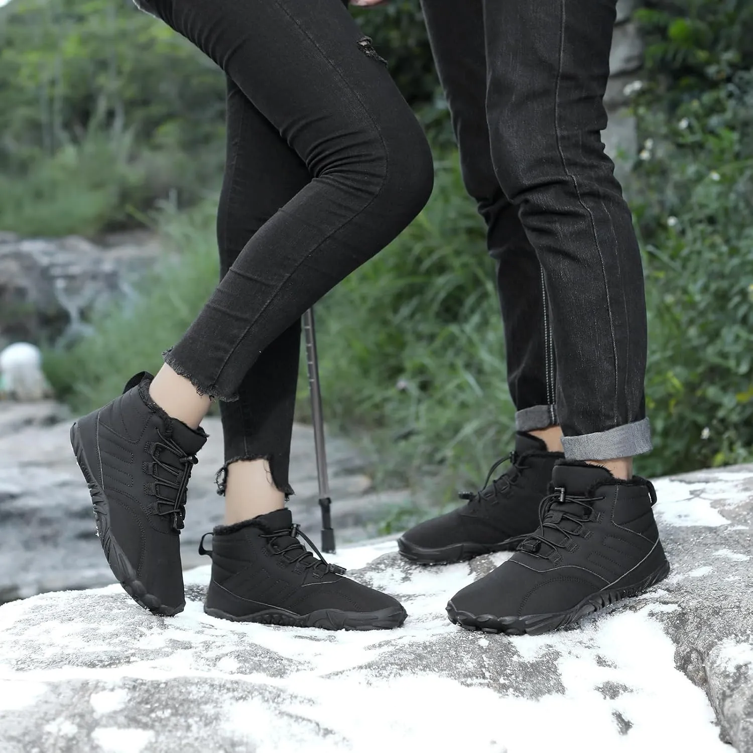 Men's Women's Winter Snow Boots Warm Fur Lined Snow Sneakers Slip On Barefoot Wide Toe Box Zero Drop Ankle Booties Unisex