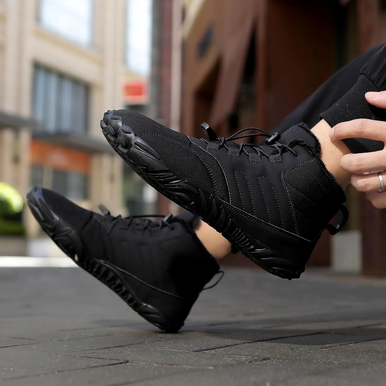 Men's Women's Winter Snow Boots Warm Fur Lined Snow Sneakers Slip On Barefoot Wide Toe Box Zero Drop Ankle Booties Unisex