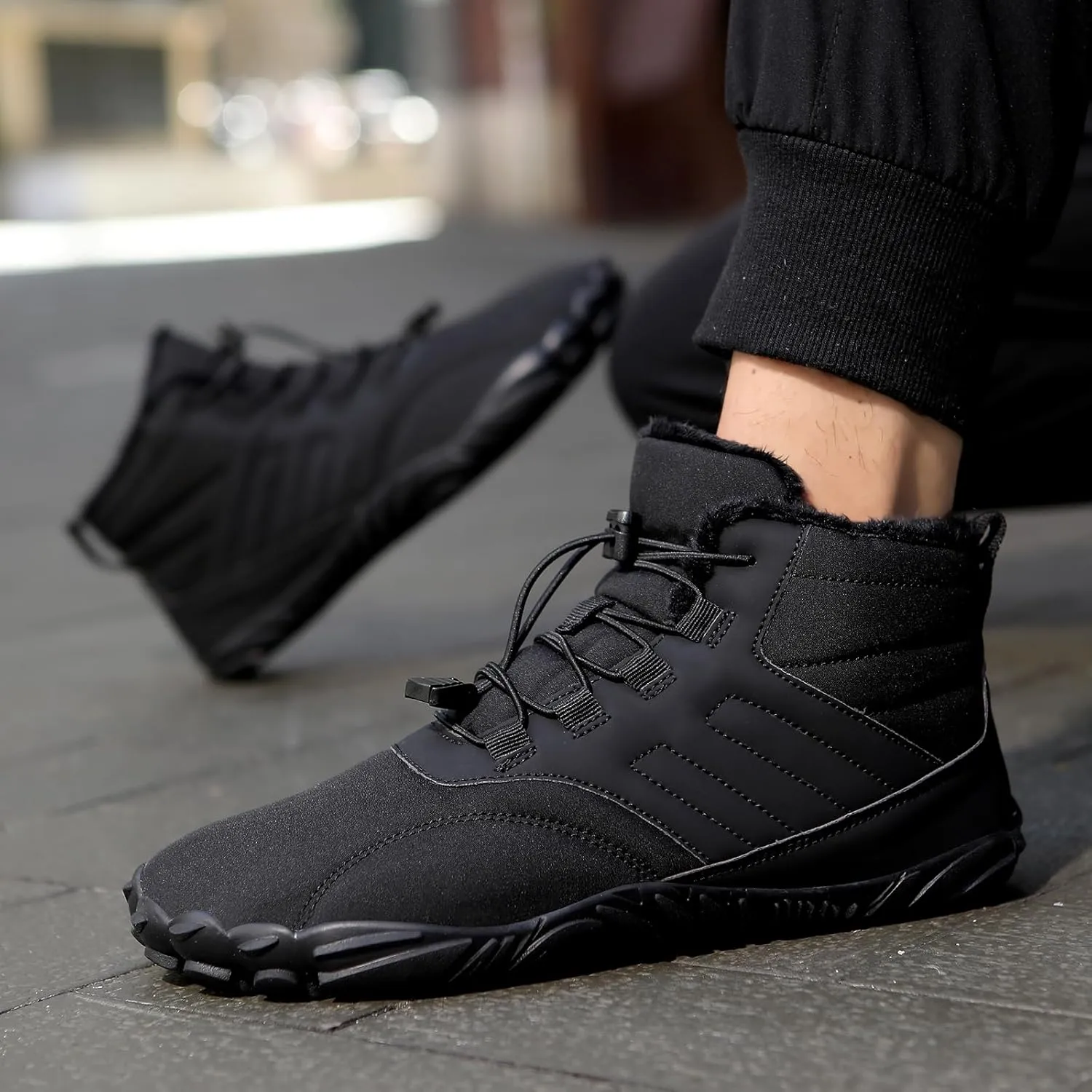 Men's Women's Winter Snow Boots Warm Fur Lined Snow Sneakers Slip On Barefoot Wide Toe Box Zero Drop Ankle Booties Unisex