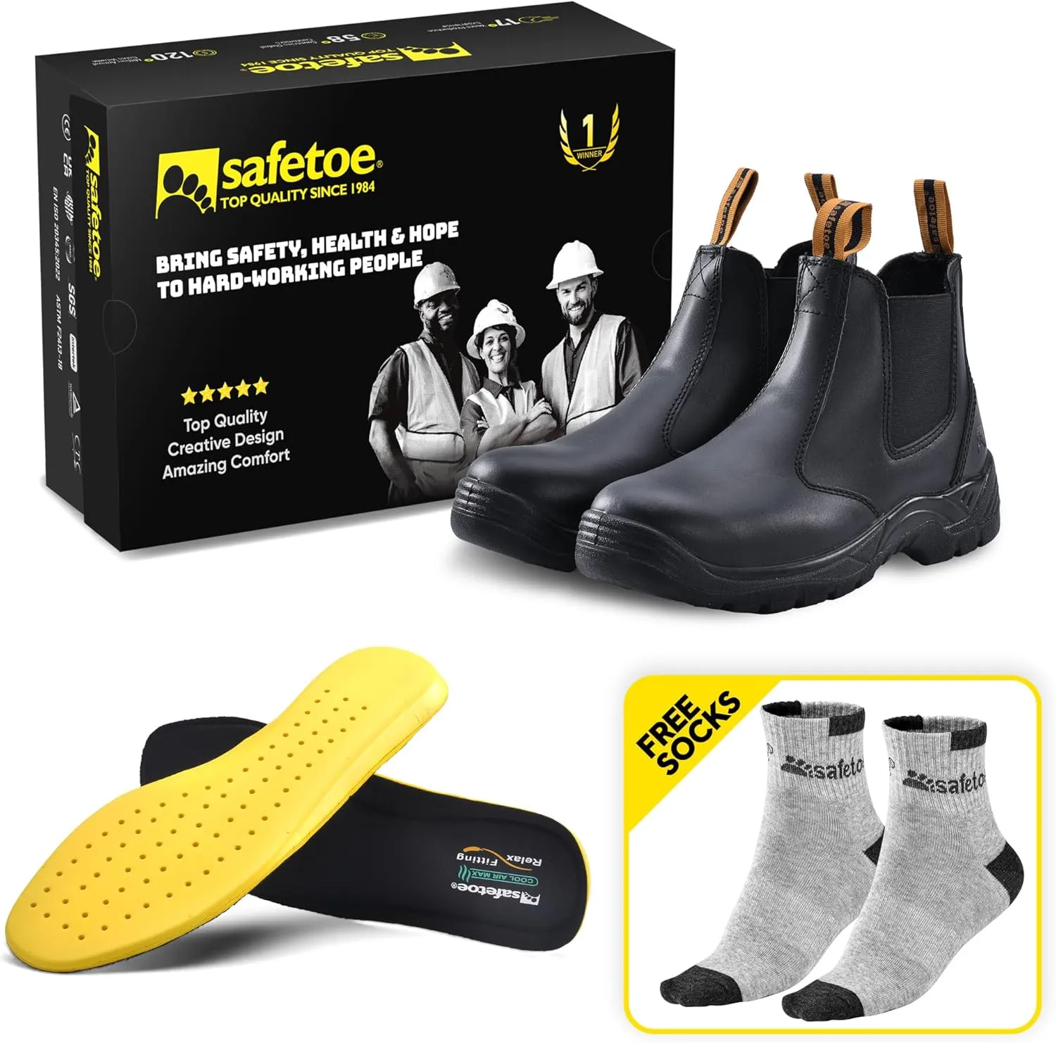 Mens Work Boots Steel Toe Chelsea Safety Boots Cow Leather Waterproof Lightweight Working Shoes