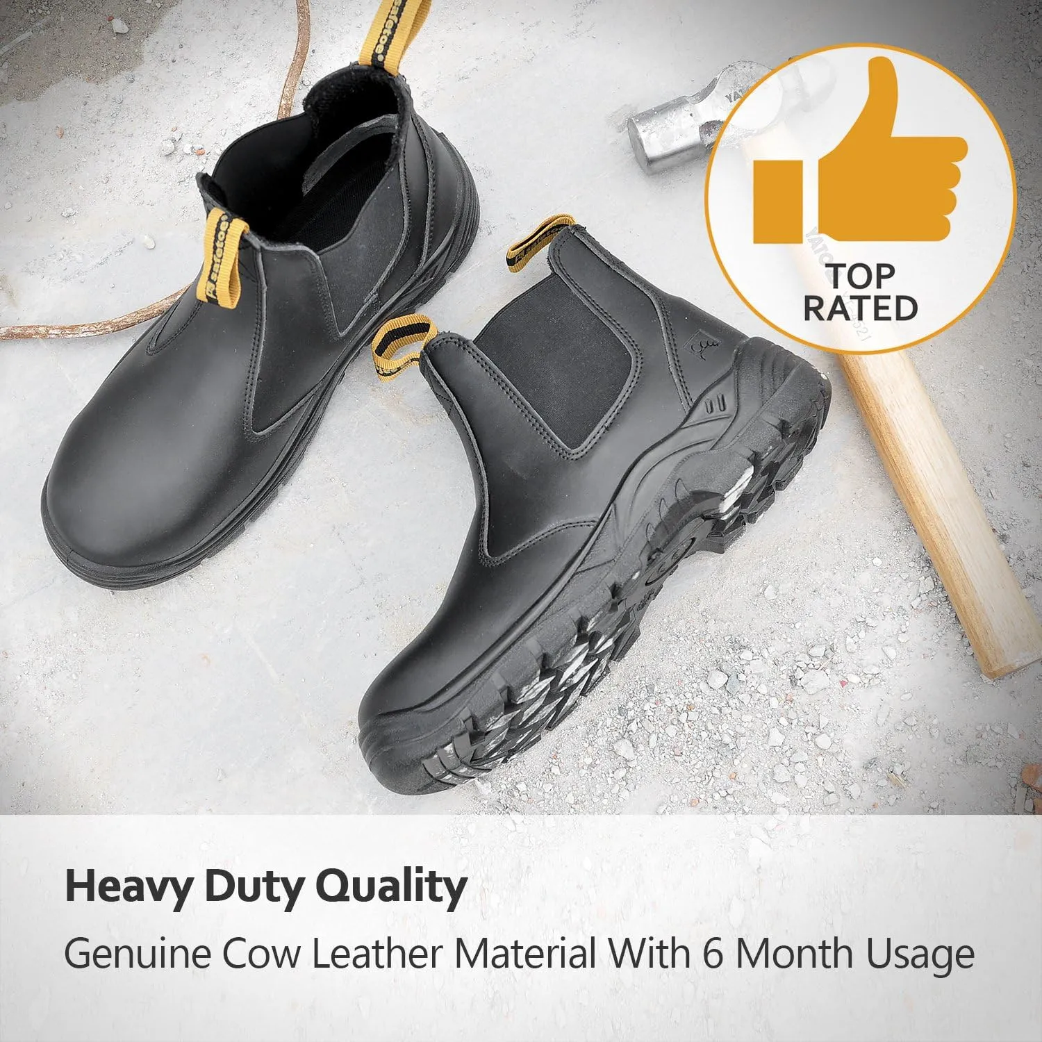 Mens Work Boots Steel Toe Chelsea Safety Boots Cow Leather Waterproof Lightweight Working Shoes