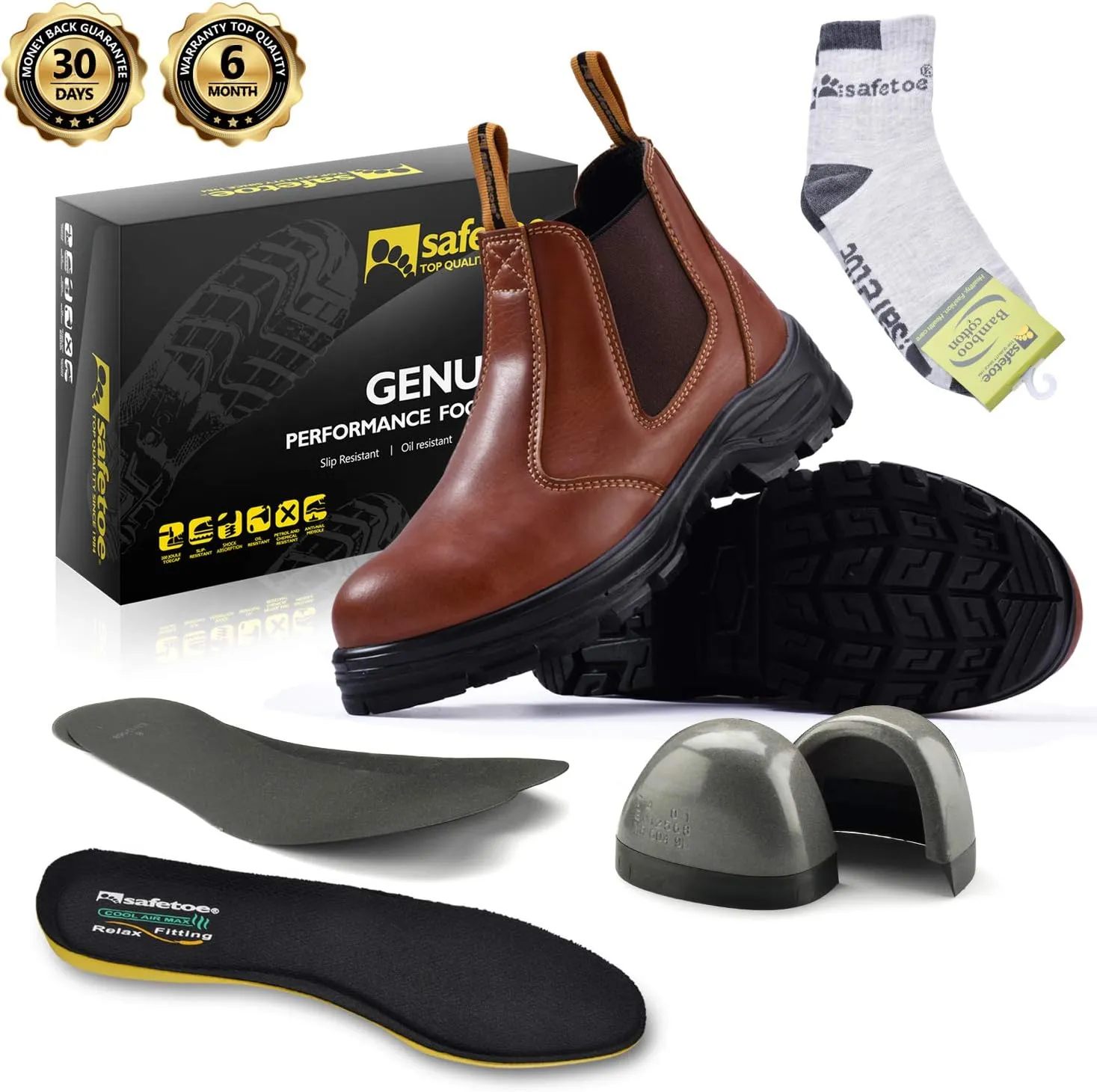 Mens Work Boots Steel Toe Chelsea Safety Boots Cow Leather Waterproof Lightweight Working Shoes