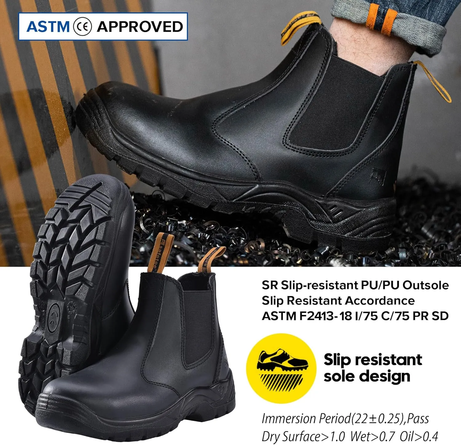 Mens Work Boots Steel Toe Chelsea Safety Boots Cow Leather Waterproof Lightweight Working Shoes