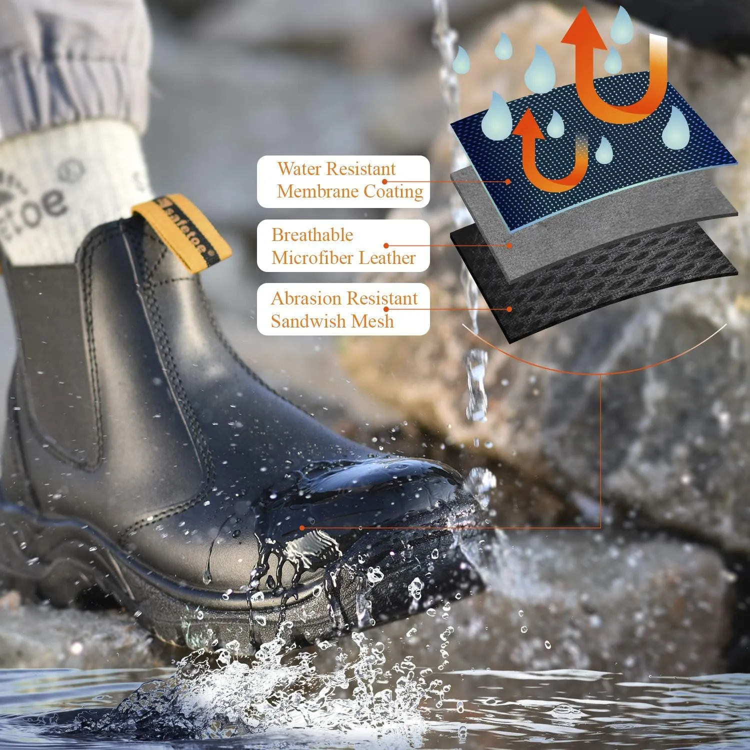 Mens Work Boots Steel Toe Chelsea Safety Boots Cow Leather Waterproof Lightweight Working Shoes