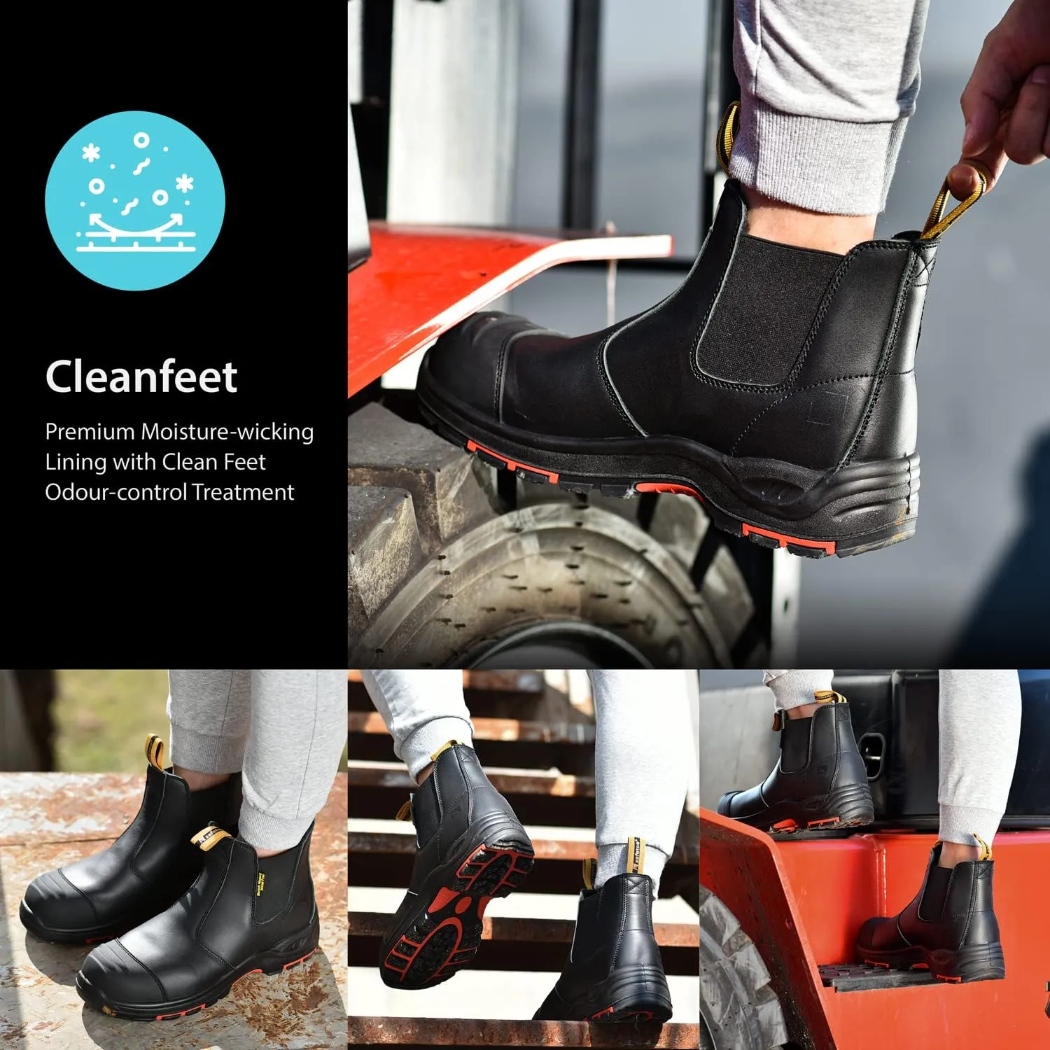 Mens Work Boots Steel Toe Chelsea Safety Boots Cow Leather Waterproof Lightweight Working Shoes