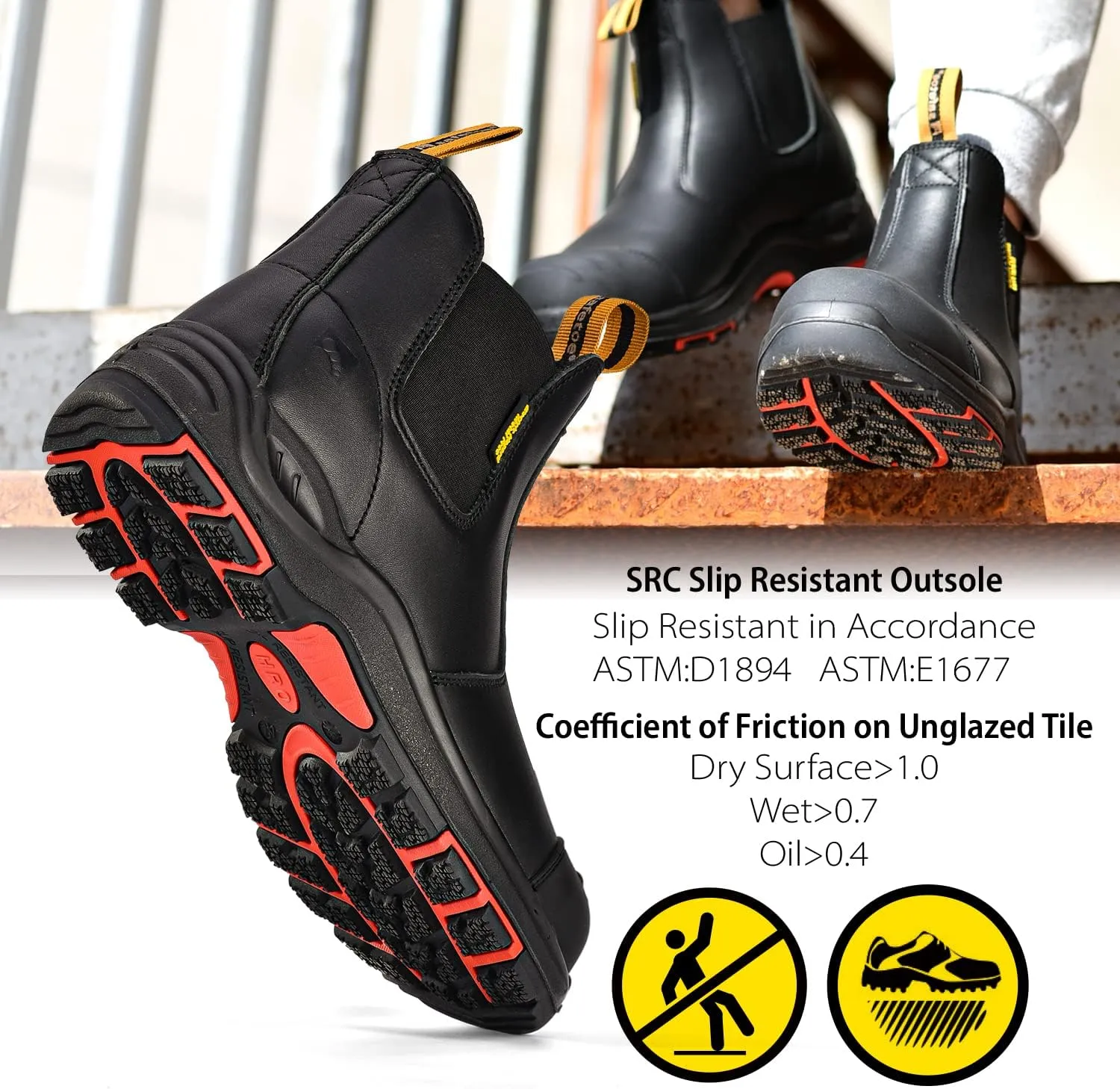 Mens Work Boots Steel Toe Chelsea Safety Boots Cow Leather Waterproof Lightweight Working Shoes