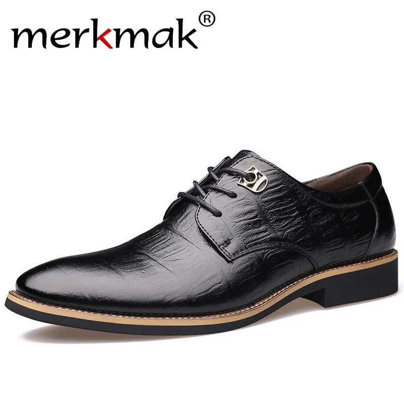 Merkmak 2018 Luxury Brand Men Flats Fashion High Quality Genuine Leather Shoes Mens Lace Up Business Dress Shoes Oxfords For Men