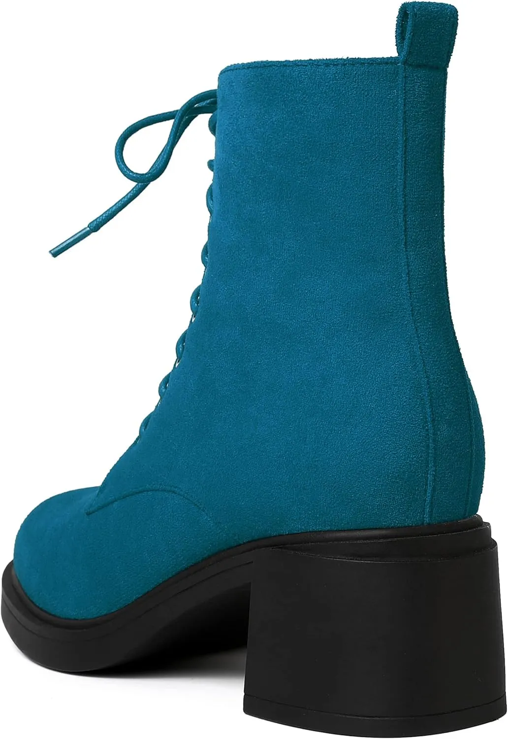 MERRORI Womens Combat Booties Casual Lace Up Solid Round Toe Suede Block Mid Heel Ankle High Boots 2.5 Inch