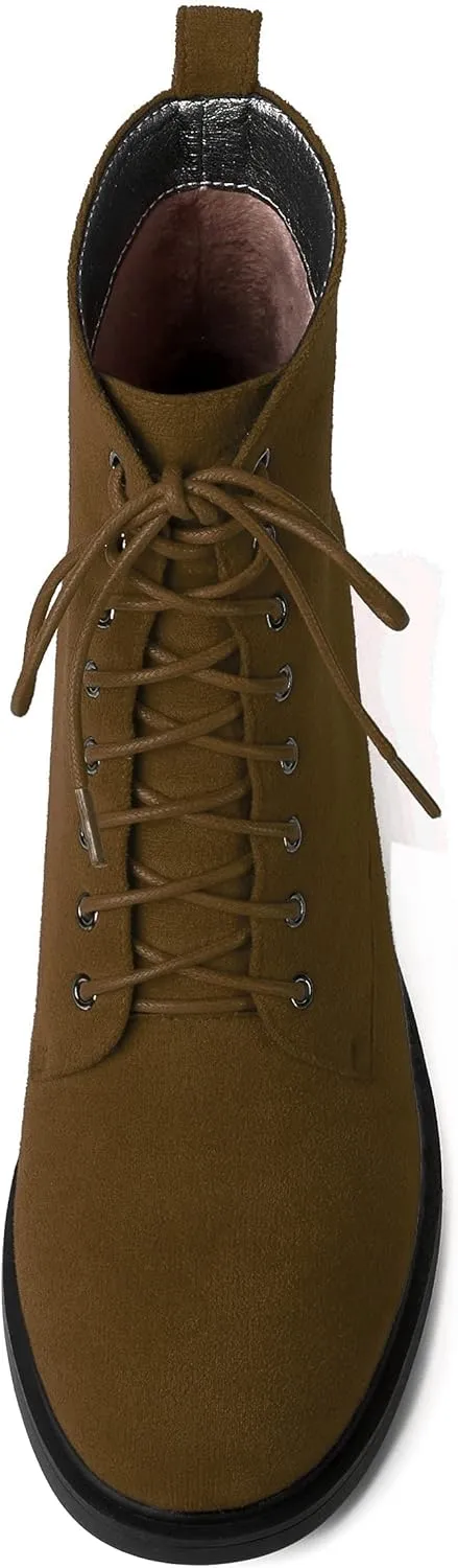 MERRORI Womens Combat Booties Casual Lace Up Solid Round Toe Suede Block Mid Heel Ankle High Boots 2.5 Inch