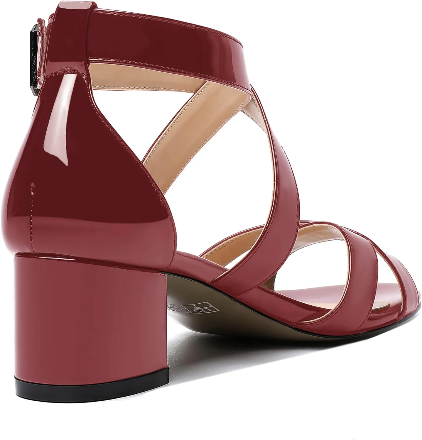 MERRORI Women's Patent Solid Buckle Open Toe Party Ankle Strap Dress Chunky Low Heel Sandals 2 Inch